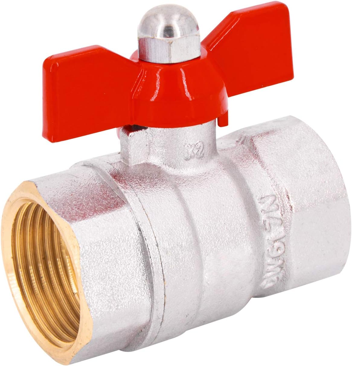 Brass Ball Valve Full Bore, Female X Female Threaded Fitting, with a Red Butterfly Handle