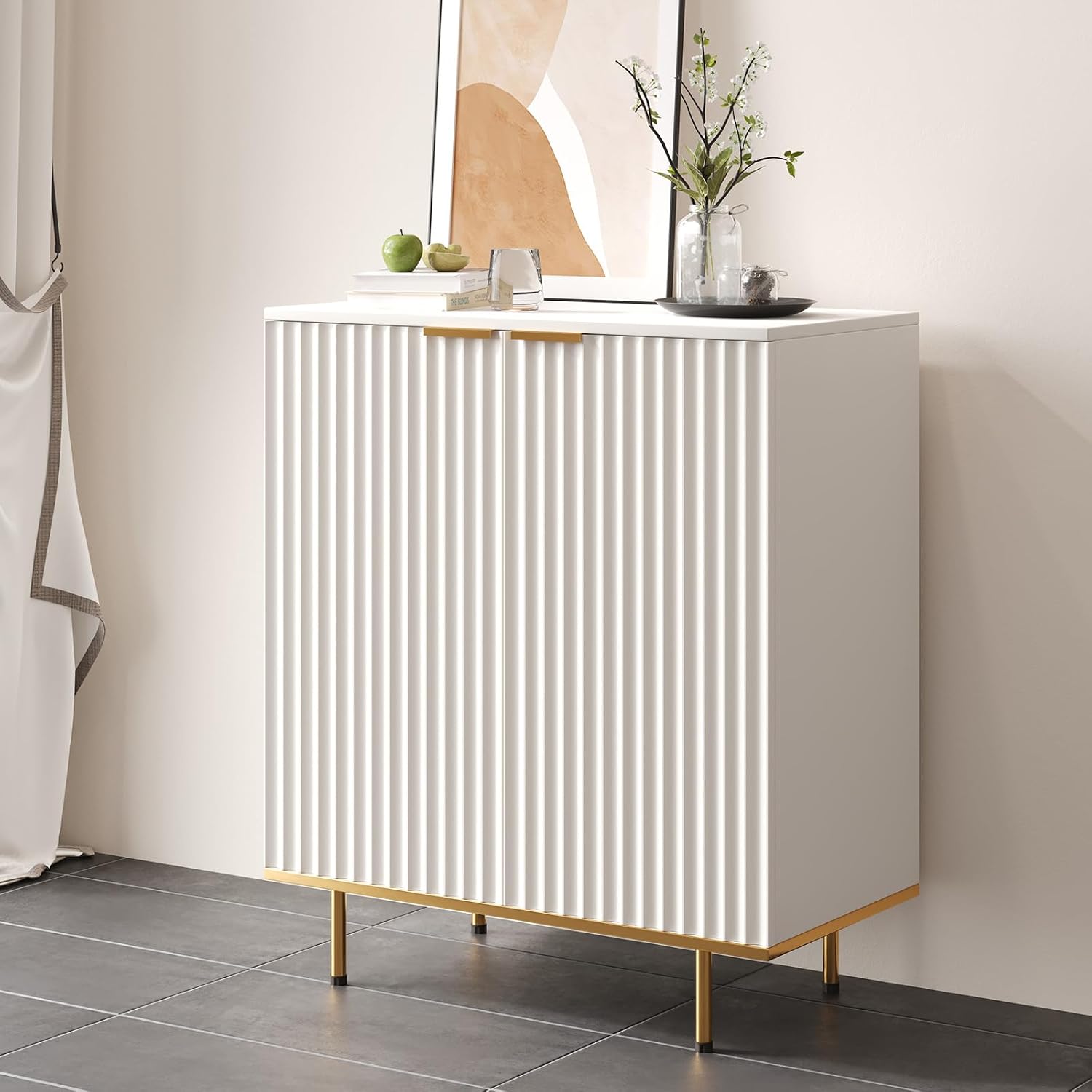 Amazon.com - Modern Sideboard Cabinet with Fluted Doors, Gold Legs and ...