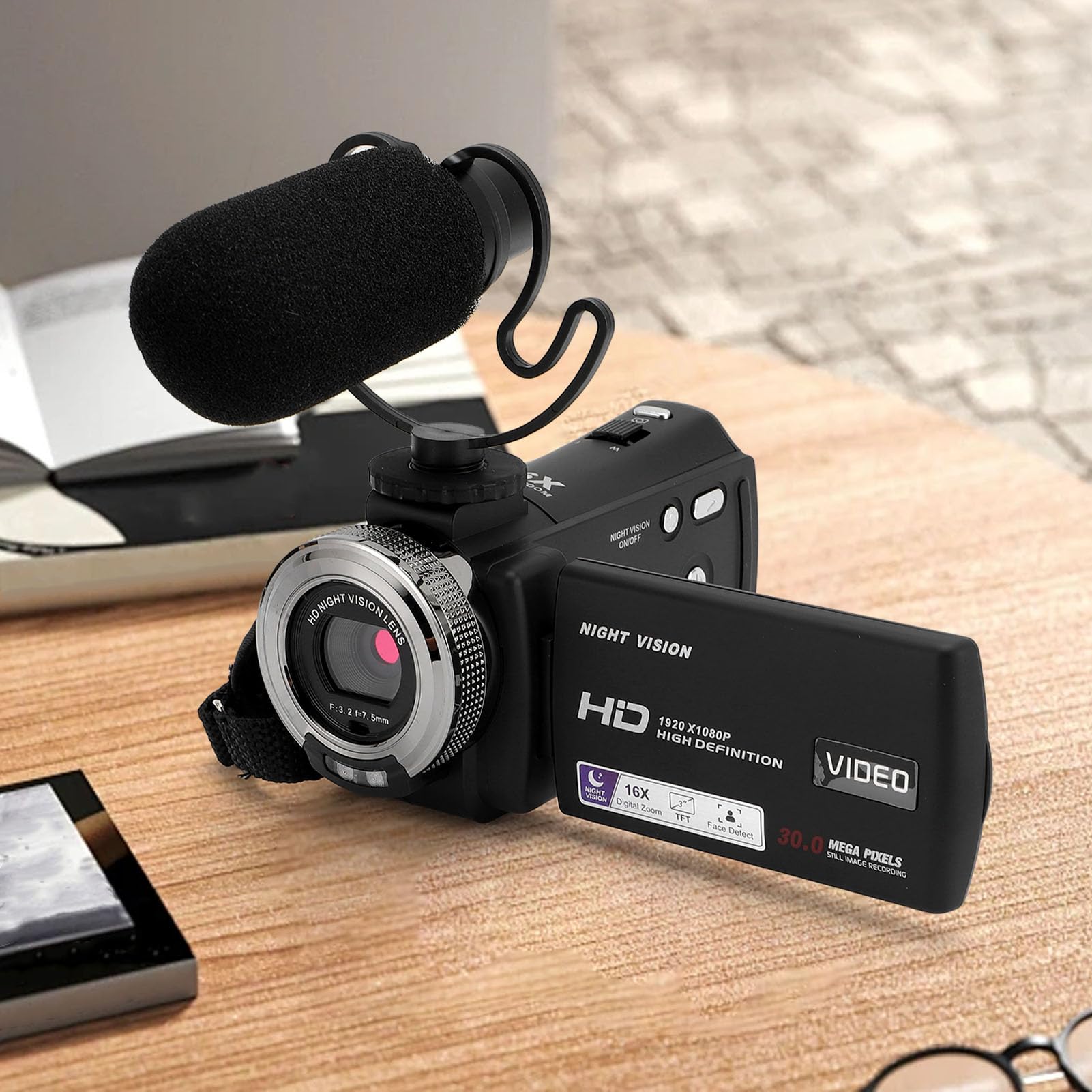 Videocamera, Videocamera Digitale da 30 MP 1080P con Zoom Digitale 16X, Videocamera DV con Microfono, Display LCD a Colori da 3 Pollici, Visione Notturna IR, Funzione Bellezza