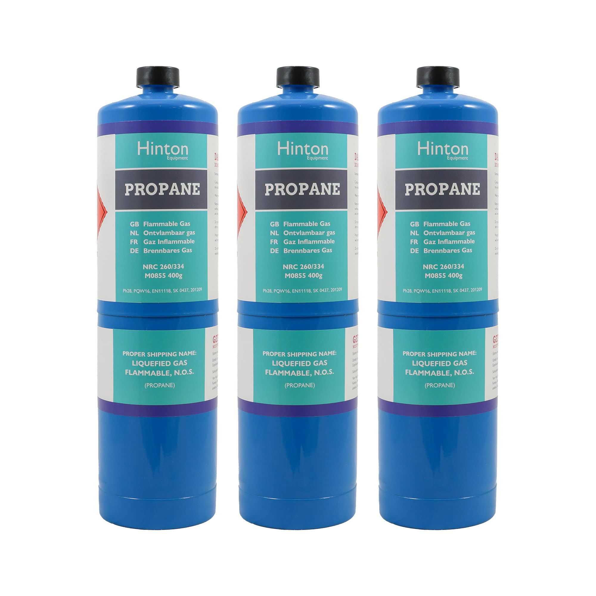 Hinton Propane Gas Cylinder 400g - Pack of 3 | Propane Gas Bottle for Blowtorch, Plumbing, Brazing, Soldering & Heating | CGA600 Torch Fuel