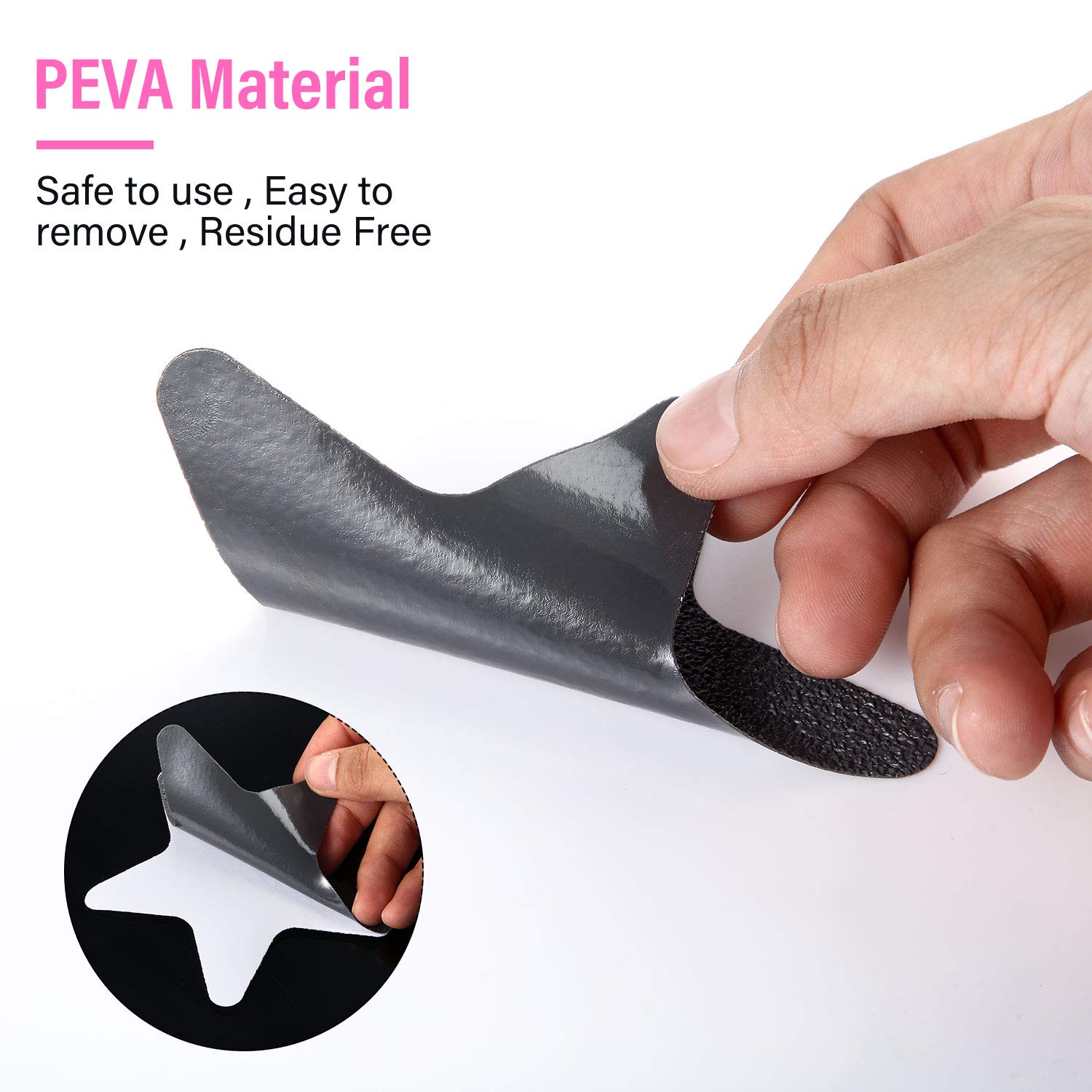 12 Autocollants Antidérapants Pour Baignoire – Forme étoile, Noir, PEVA, Avec Grattoir Inclus