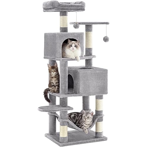 SONGMICS HOME Cat Tree for Indoor Cats, Multi-Level Cat Tower with Sisal Scratching Posts, Hammock and Condo, Light Gray