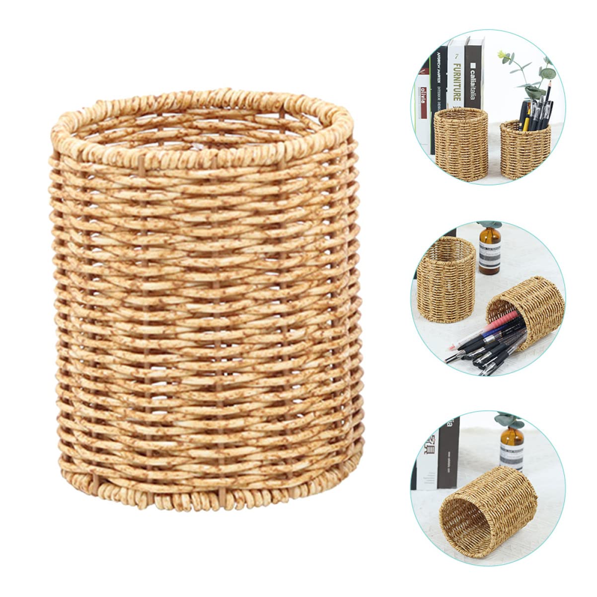 Cabilock 3 Pz Porta Penna Portapenne Da Scrivania Portapenne Multifunzione Organizzatore Del Desktop Utensile Portapenne in Rattan Simulato Matita Ufficio Penna Gel Plastica Simil Rattan