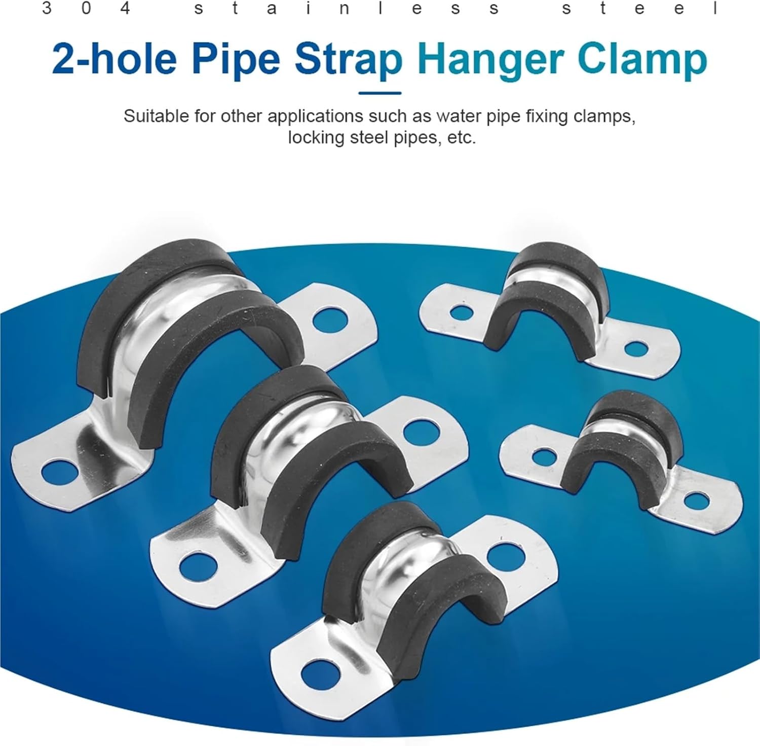 Stainless Steel 2-hole Pipe Clamps with Insulated Rubber Strap Hanger Clamp for Rigid Pipes Hoses Cables(M60 3pcs)