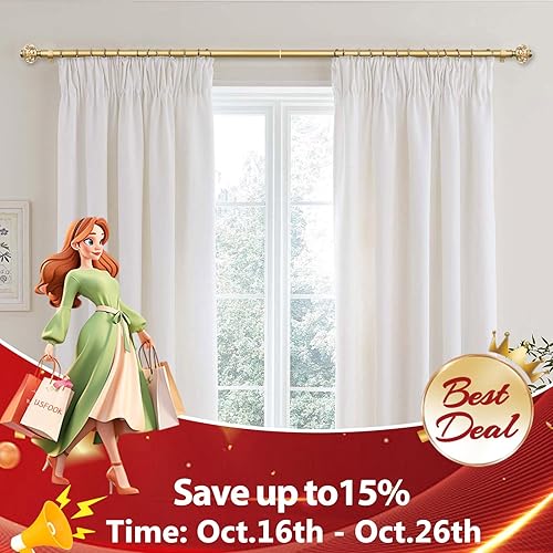 Miniatura 10 de USFOOK Barras de cortina negras de 1 pulgada para ventanas, 110 a 195 pulgadas (9.2-16.2 pies) Juego de cortineros telescópicos individuales con