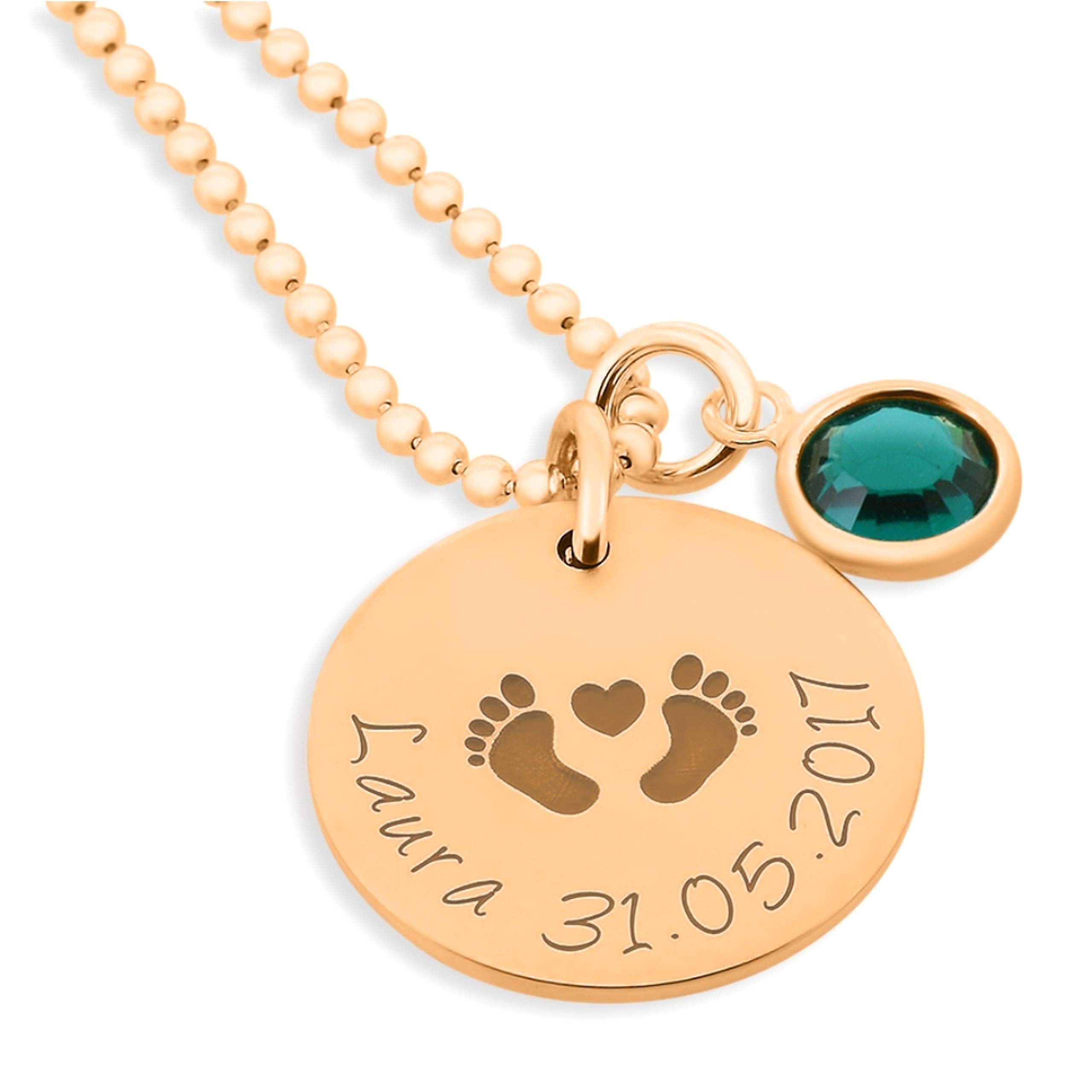 Kette mit Gravur für Mama zur Geburt rosegold 925 Sterling Silber Geschenk Mutter Schmuck mit Namen zur Geburt Babyfüße Kette mit Namensgravur Geburtskette Mama Baby | HANDMADE IN GERMANY