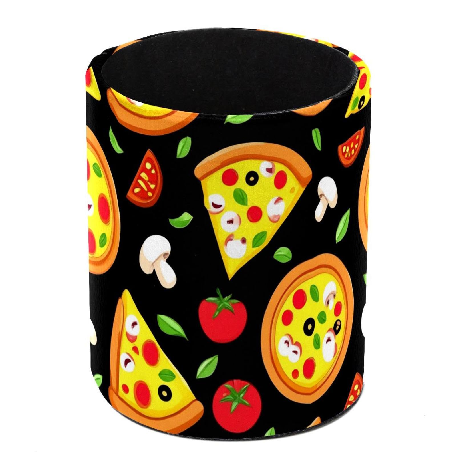 HEOEH Pizza Food Pen Holder for Desk, PU Leather Pencil Holder Pen Cup Marker Holder Makeup Brush Holders, Desk Accessories & Workspace Organizers for Home, Office