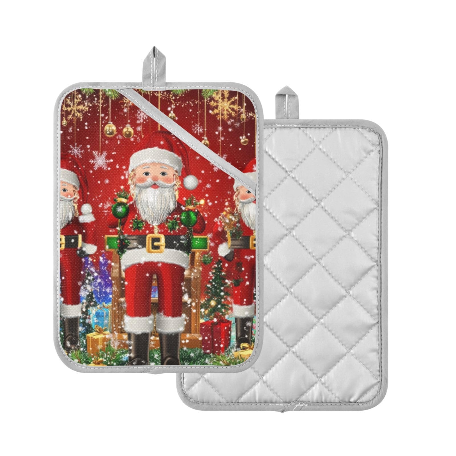GOODOLD 2 Pieces Christmas Motif Pot Holders for Kitchen Heat Resistant Potholders Set 7"x10" Non-Slip Hot Pads Oven Mitts for Baking and Cooking