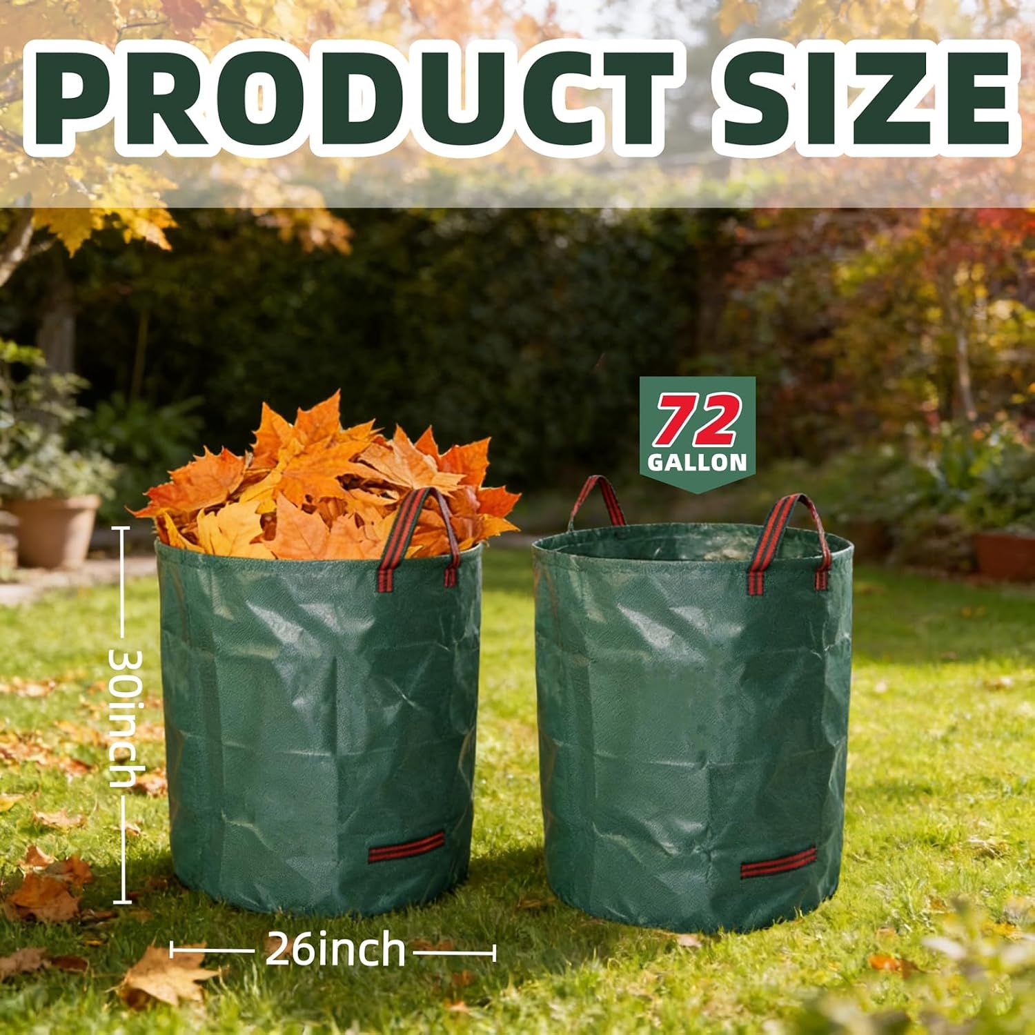 3-Pack Reusable Yard Waste Bags, 72 Gallon Heavy Duty Lawn and Leaf Bags with Gardening Gloves, Self-Standing Collapsible Garden Bags with 4 Reinforced Handles for Debris, Grass Clippings & Trash