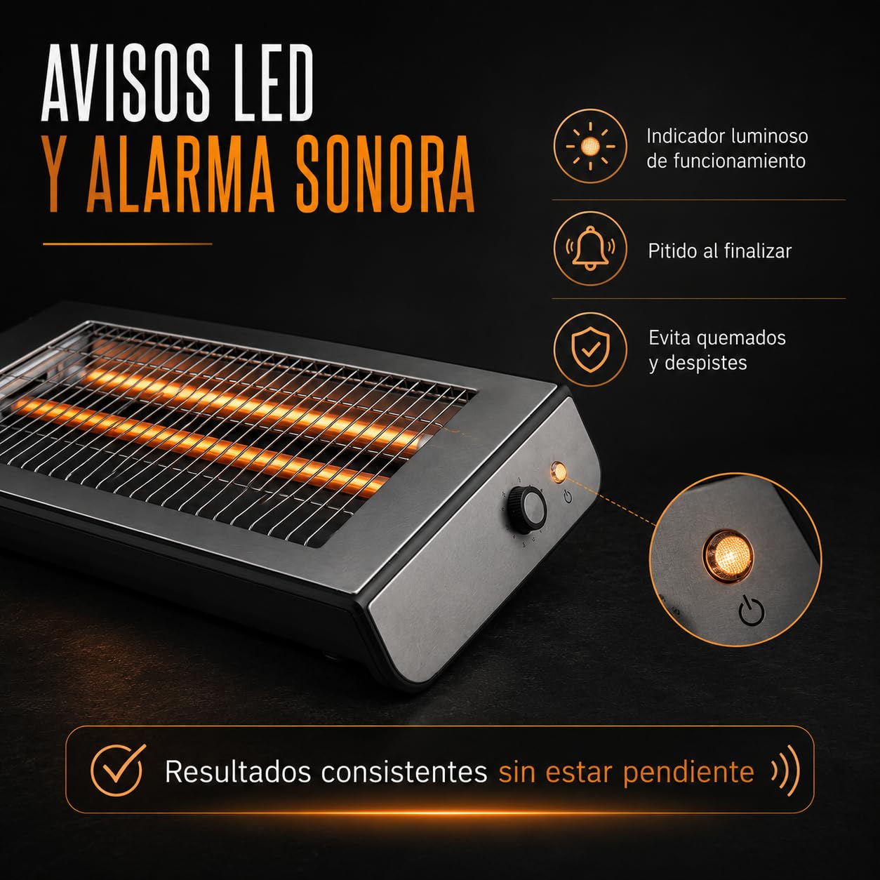 Tostadora de Pan Plana Horizontal 600W, 2 Tubos de Cuarzo y Temporizador