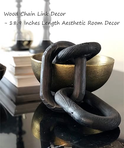 Miniatura 13 de Decoración de eslabones de cadena de madera, 18.9 pulgadas de largo, decoración bohemia de 5 eslabones para sala de estar, granja, mesa de café