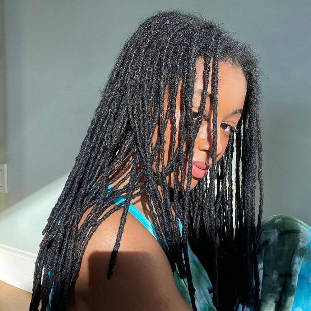 Loc Extension Human Hair 0.4cm Dreadlock Extension Natural Black 12 Inch 100 Strands Locs Human Hair Full Handmade Permanent Locs Can Be Dyed and