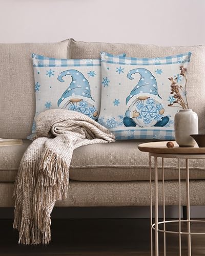 Miniatura 10 de Juego de 2 fundas de almohada de Navidad de 18 x 18 pulgadas, diseño de muñeco de nieve, pájaro cardenal, fundas de cojín decorativas, fundas de