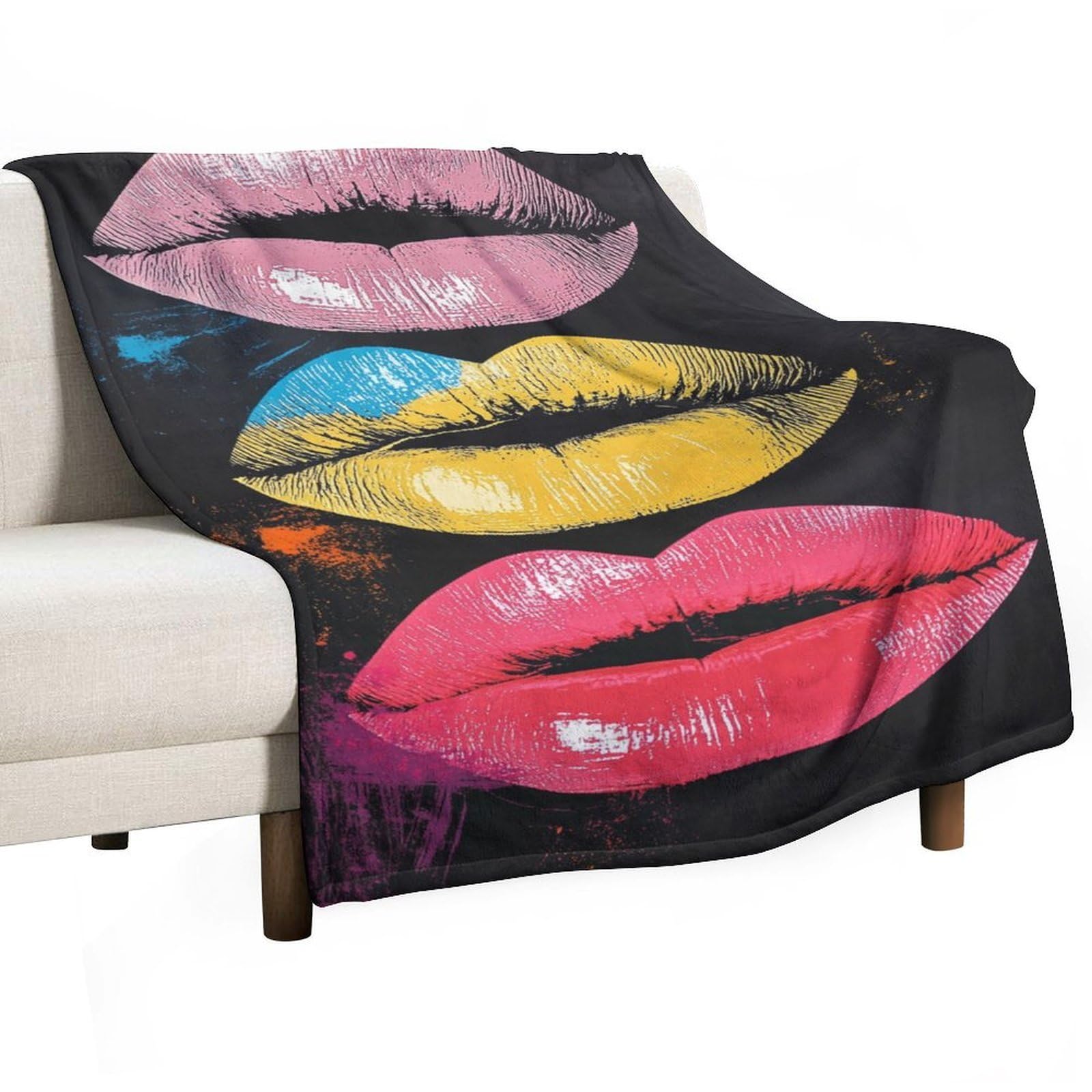 Couverture anti-boulochage lèvres colorées 127x152cm pour canapé