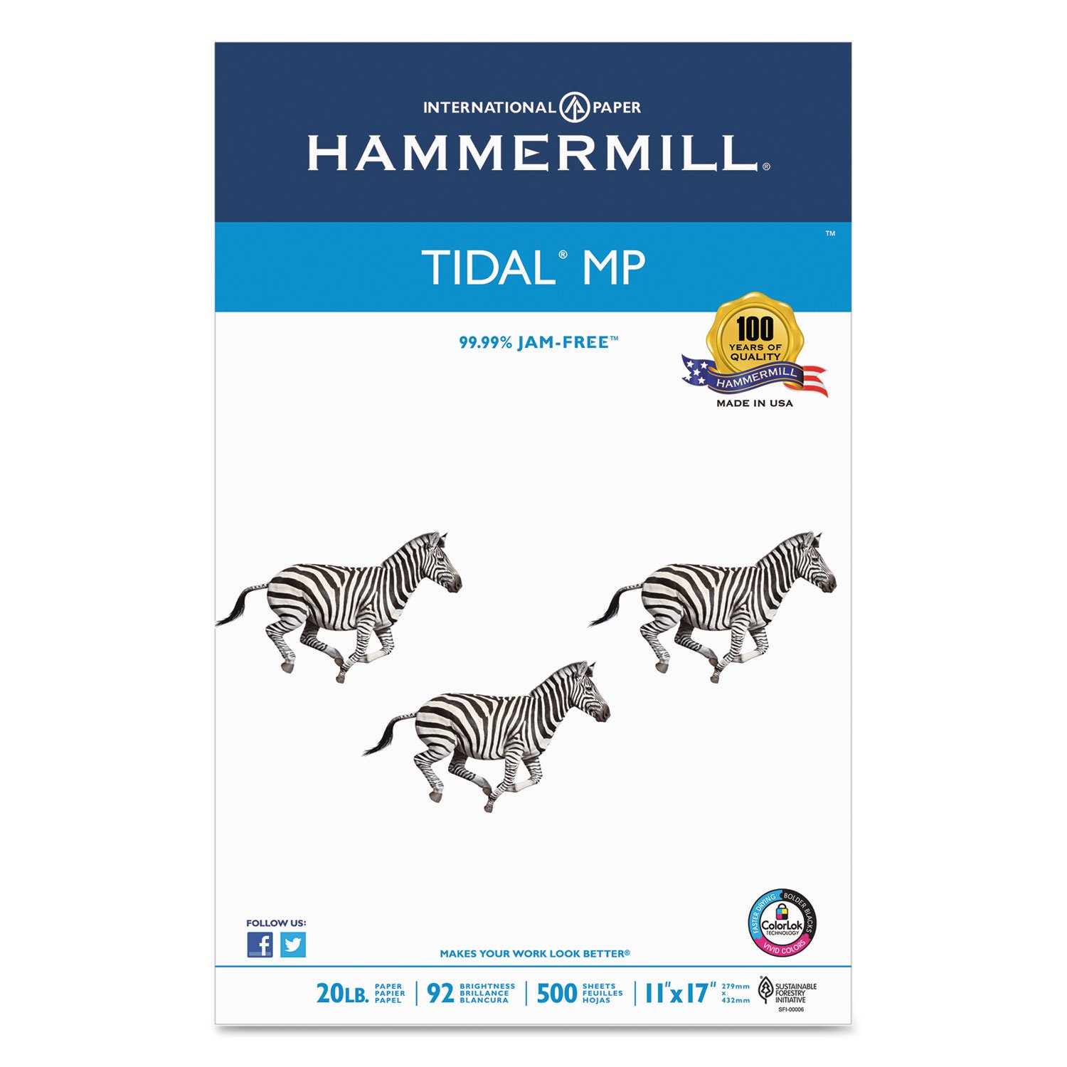 Hammermill Printer Paper, 20 lb Tidal Copy Paper, 11 x 17-1 Ream (500 Sheets) - 92 Bright, Made in the USA