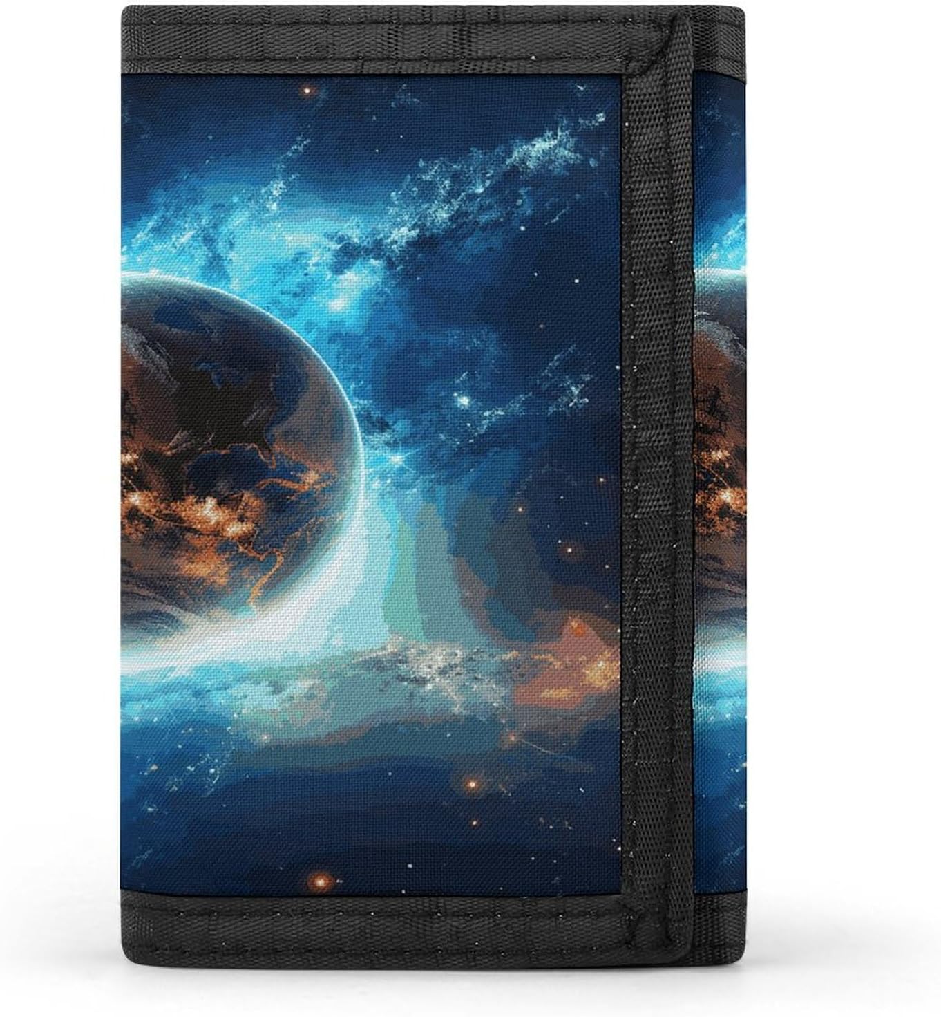 Blue Earth In The Space Wallet for Men Women Zipper Travel Wallets Stylish Trifold Wallets with Large Capacity Bifold Wallet