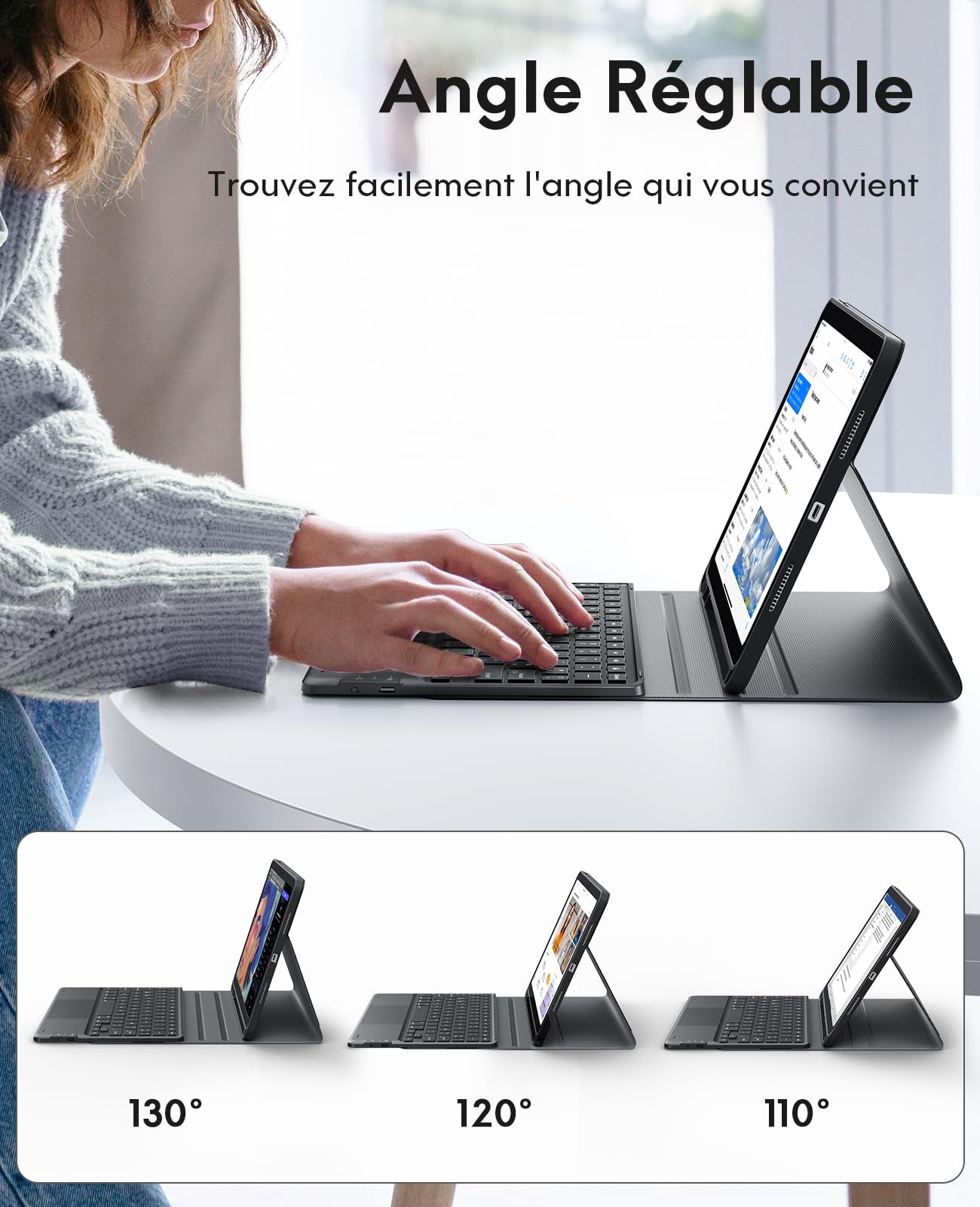 Earto Coque Clavier pour iPad 11 Ème génération 11" (A16 2025)/10 Ème génération 10.9" (2022), Clavier AZERTY avec Touchpad, Rétroéclairage 7 Couleurs avec, Support pour Apple Pencil, Noir