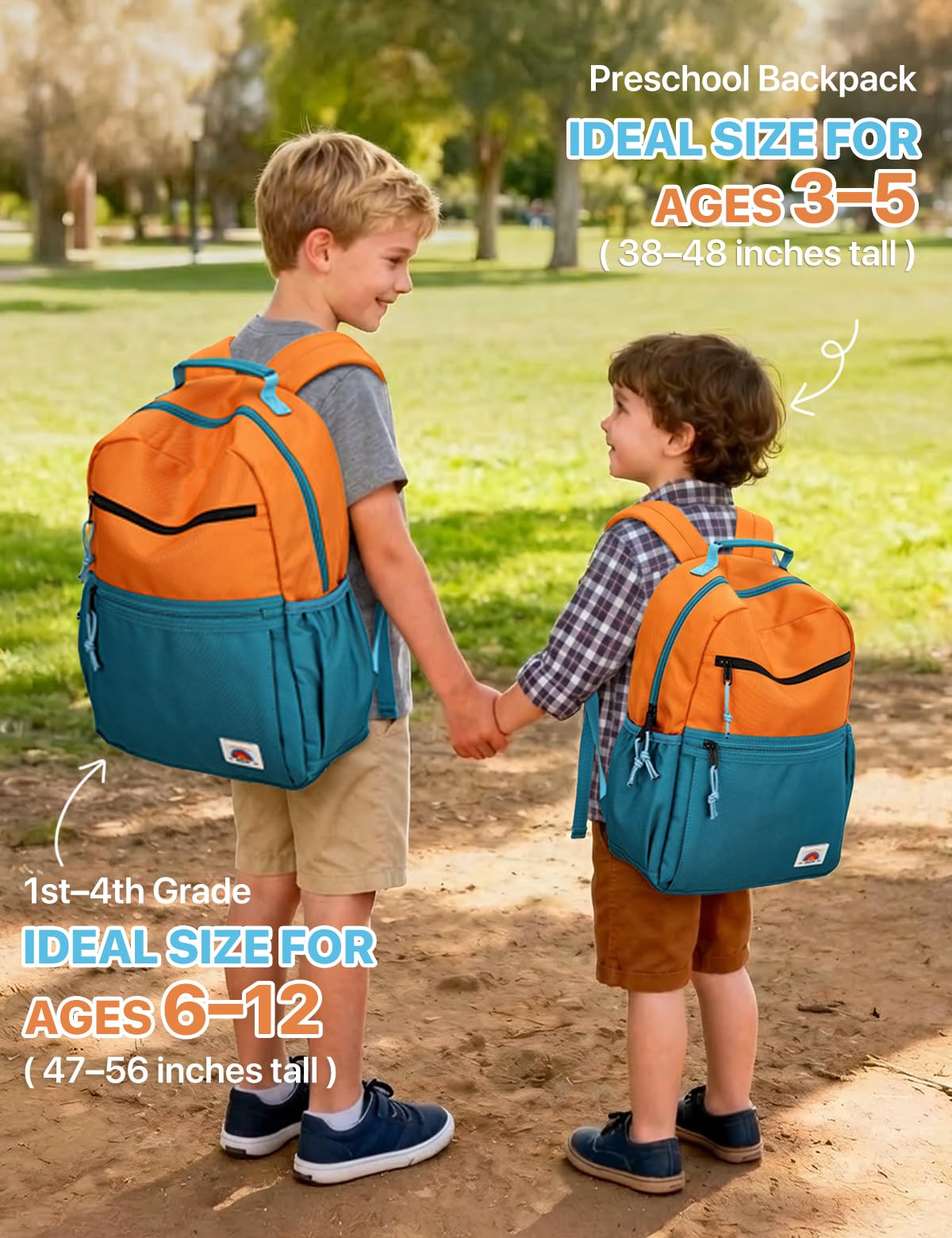 VASCHY Cartable Fille Garçon Primaire, Léger Sac à Dos Enfant 4 à 7 Ans pour Dossier A4 Multi-poches Résistant à l'Eau Bloc de Couleurs Sac d'École pour Scolaire Maternelle Voyage Vert Orange