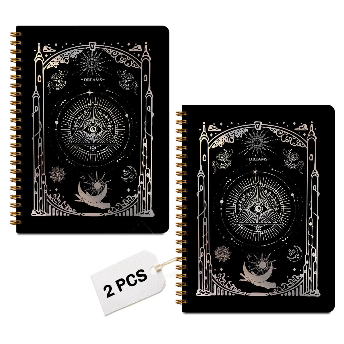 MQBMQB 2 PCS Dream Journal Black Spiral Notebook Moon and Sun Journaling Notebooks Aesthetic Design Gifts for Women Girls Note Book Writing Journal