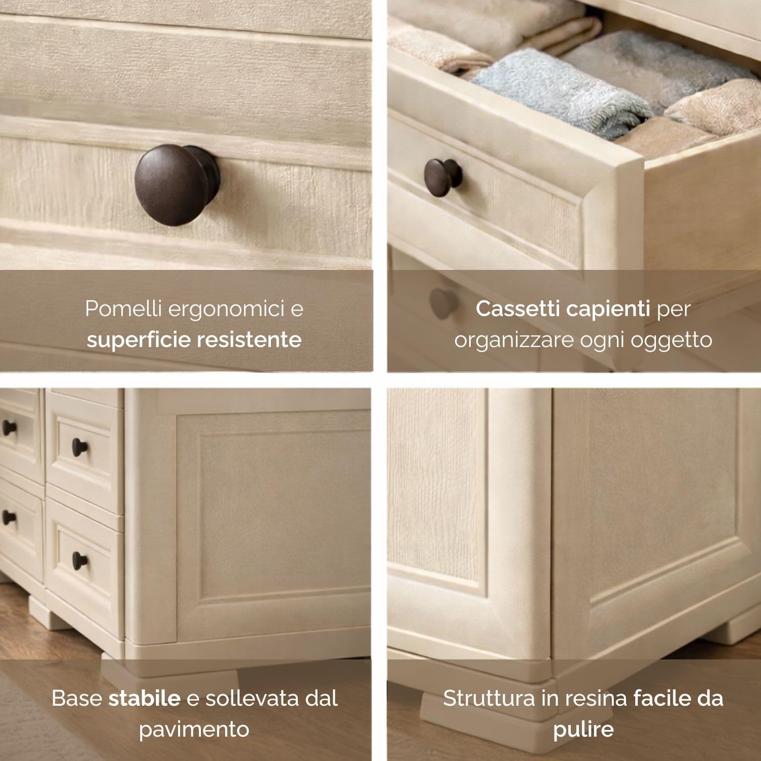 Cassettiera in Plastica con 8 Cassetti Piccoli, Mobile Contenitore Salvaspazio per Organizzazione Casa, Cassettiera Multiuso per Ingresso, Camera e Ripostiglio, 79x43x85,5 cm (Angora)