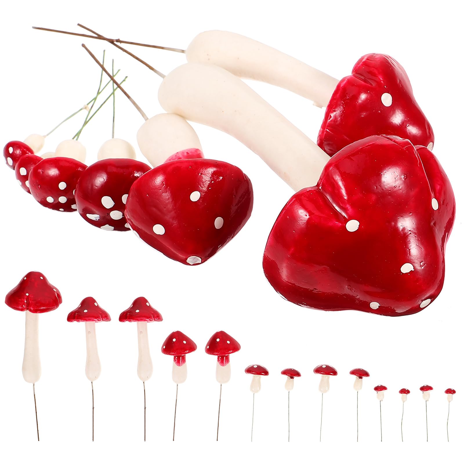 LOGOFUN 33pcs Fake Mushroom Simulation Foam Mushroom Artificial Mushroom Model Miniature Mushroom Prop for DIY Crafts - Red White