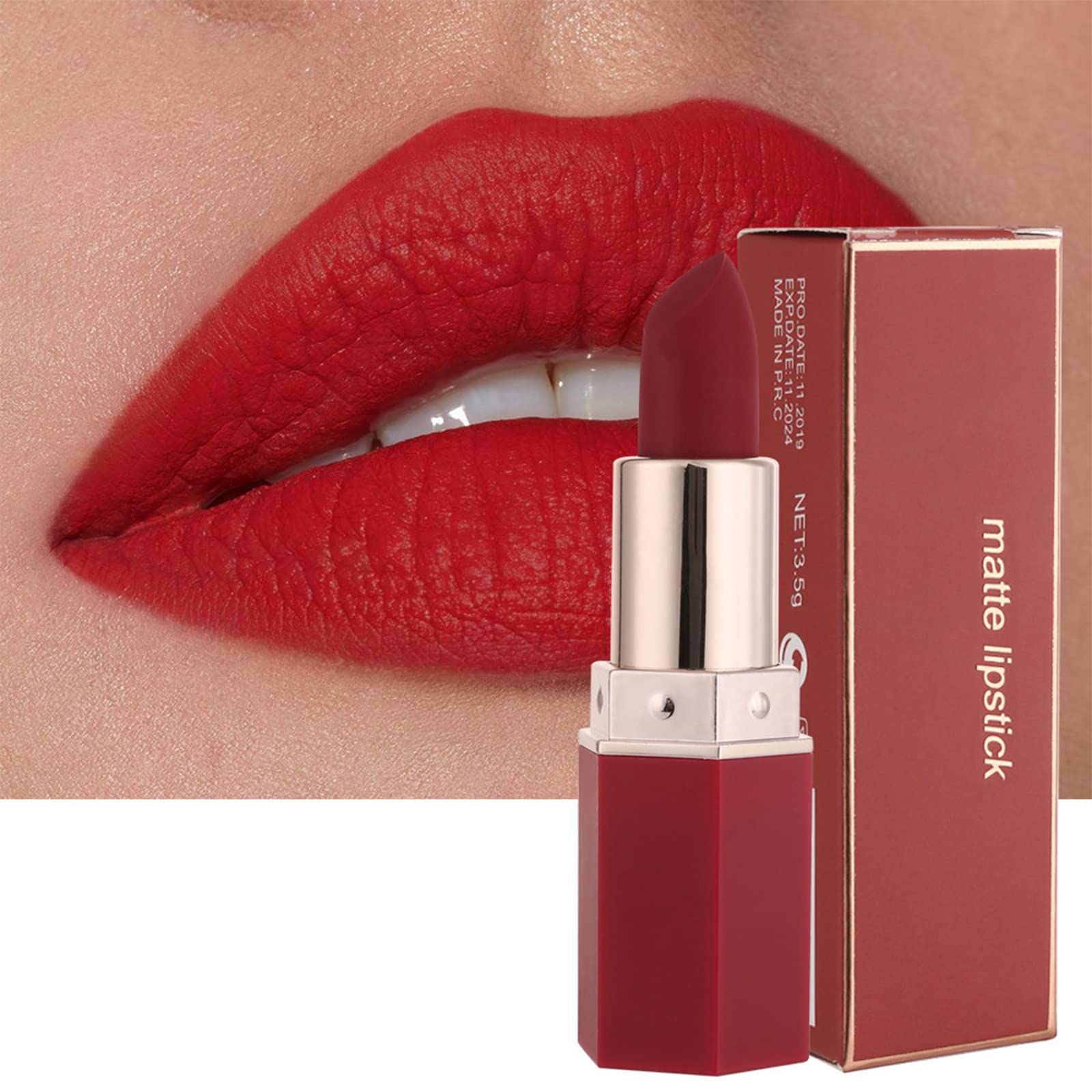 Lipstick, Matte Lipsticks For Women Long Lasting Red, Waterproof Sweatproof Natural Nude Moisturizing Hydrating High Pigmented Smooth Velvet Texture Makeup Gift