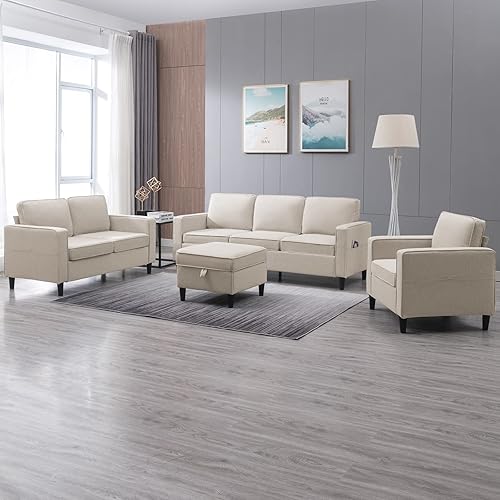 Sofá modular con otomana de almacenamiento, juegos de 4 piezas de sofás y sofá biplaza, juego de muebles de sala de estar, sofá de 3 asientos +