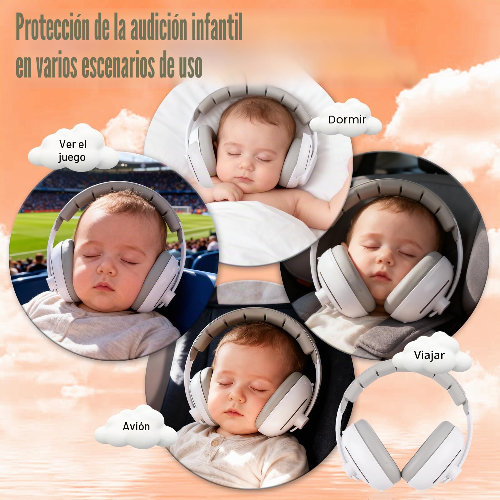 Cascos Bebe Antiruido 2 en 1, Protectores Auditivos Para Bebés (0-4 años), Ajustable Orejeras Reductoras de Ruido Niños, Reducción de Ruido de 25dB