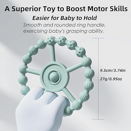 Miniatura 6 de Paquete de 5 elegantes juguetes de dentición de silicona para bebés 4 anillos de dentición y clip de silicona extra, mordedor para niños pequeños,