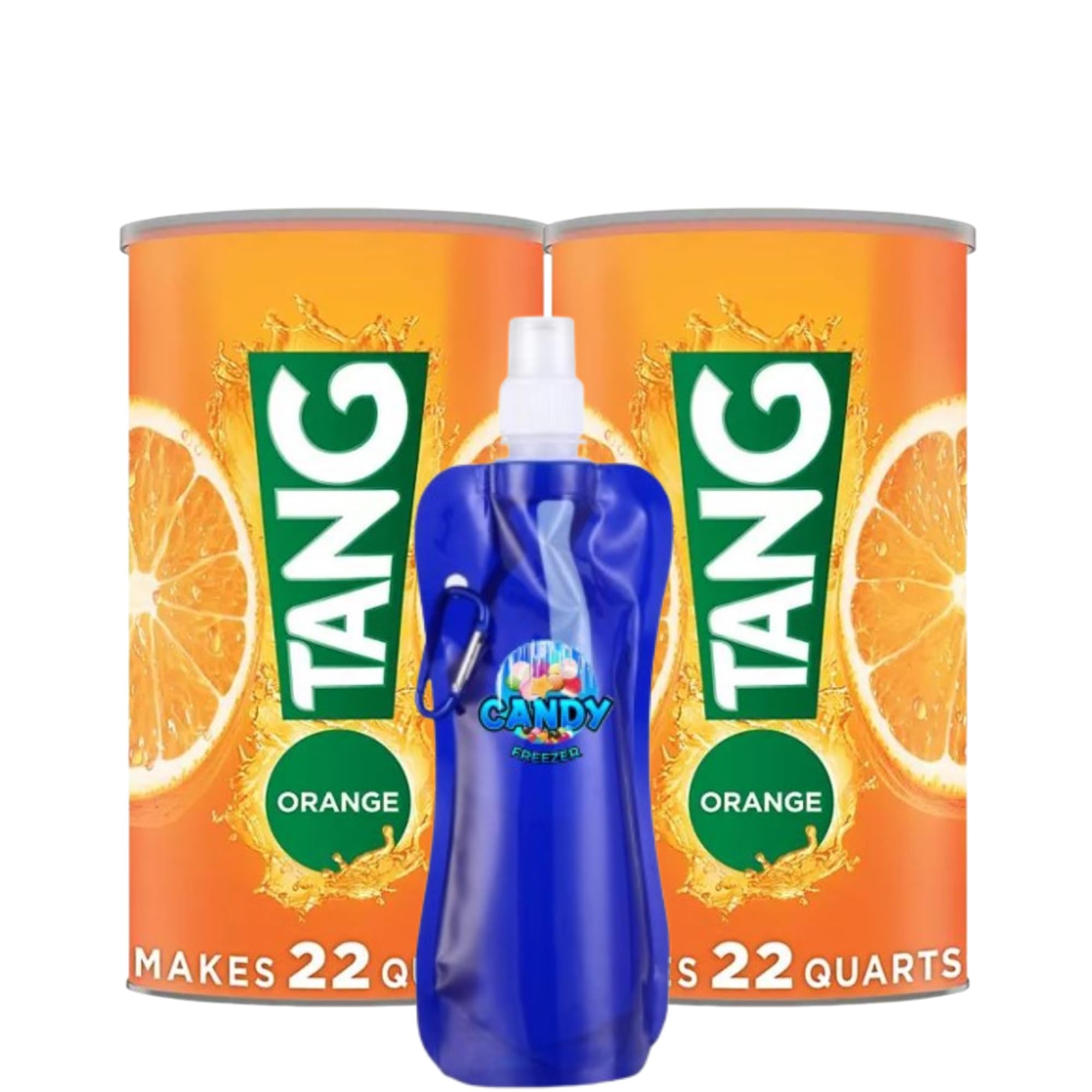 Candy Freezer Tang Orange Flavored Powdered Drink Mix | Pack of 2 | 72 oz Per Canister - 144 oz TOTAL | Includes Candy Freezer Collapsible Drinking