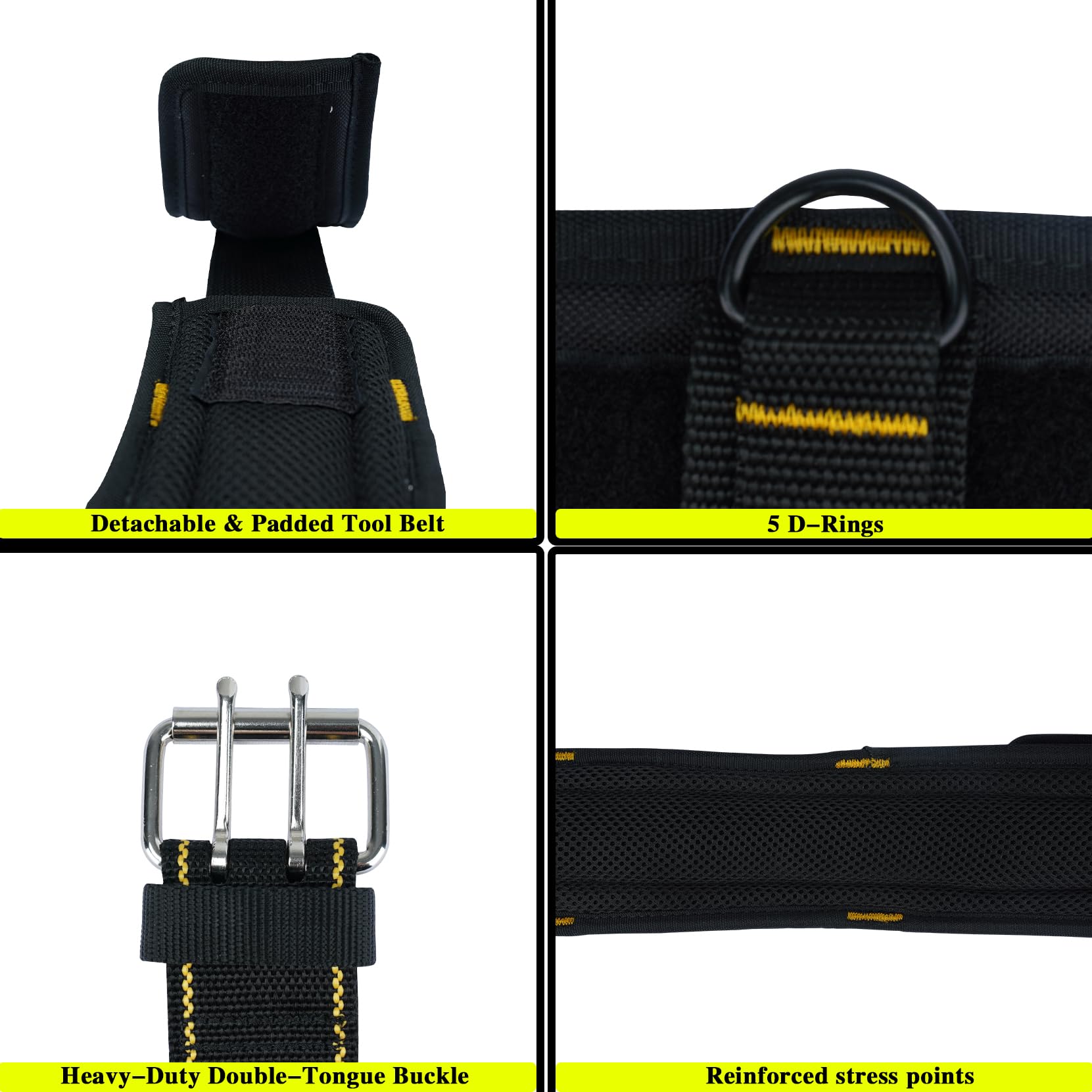 Cintura portautensili con bretelle per lavori pesanti, spalline mobili, clip rapida, adatta per CLC, Husky, Dewalt cintura per attrezzi (nero)