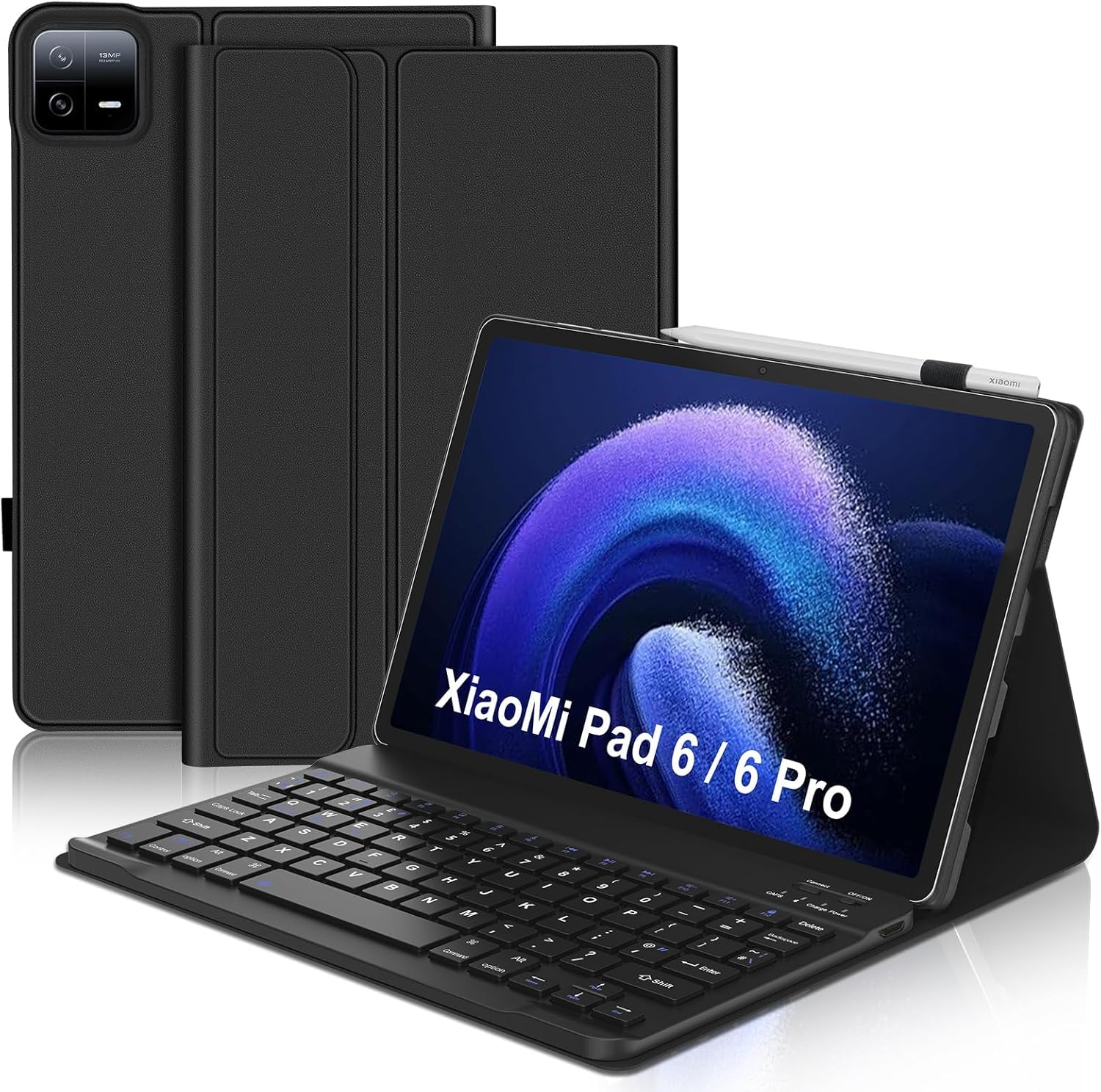 IVEOPPE Case Keyboard for Xiaomi Pad 6/ Pad 6 Pro 11 Inch 2023 Tablet, Cover for Xiaomi Pad 6/6 Pro 11 with Magnetically Detachable Wireless Bluetooth Keyboard, Black