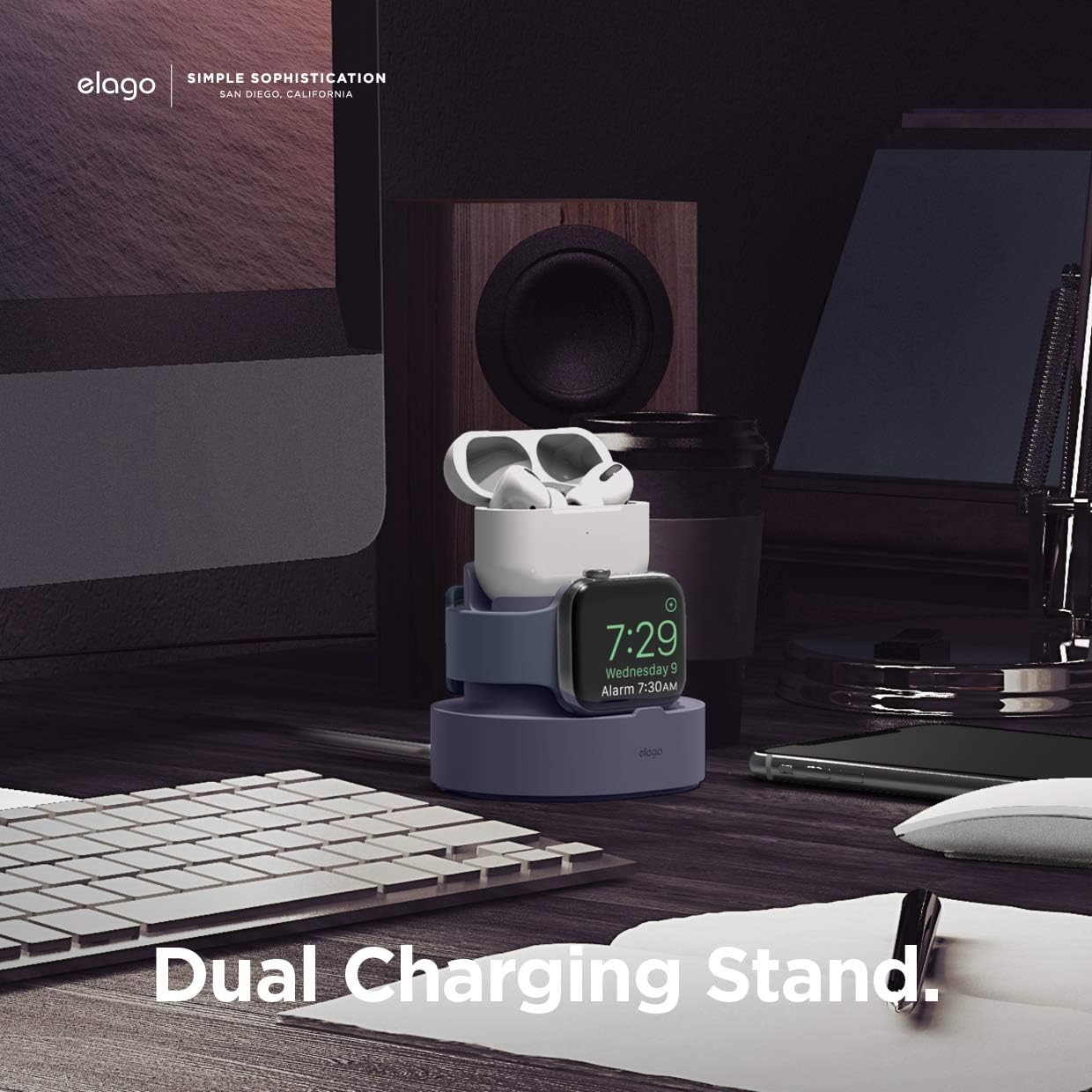 elago 2 in 1 Charging Station for Apple Products, Designed for AirPods 3rd Generation, AirPods Pro 1st & 2nd Generation, iPhone, Apple Watch [Original Cables Required-NOT Included] (Lavender Grey)
