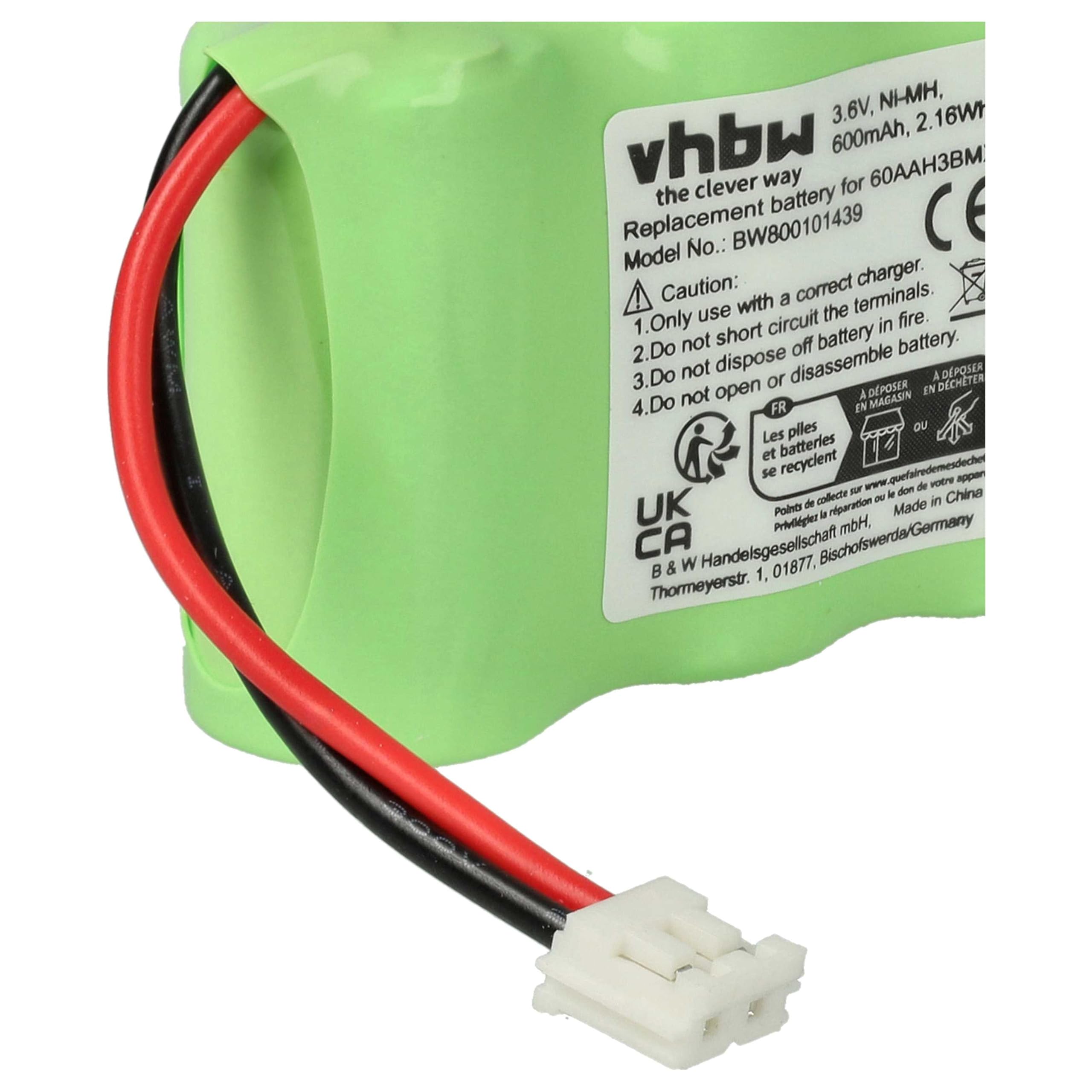vhbw 1x Batterie Compatible avec Ascom Adesso téléphone Fixe sans Fil (600mAh, 3,6V, NiMH) - Remplacement pour 60AAH3BMX, HSC22, V30145-K1310-X147, C39453-Z5-C193
