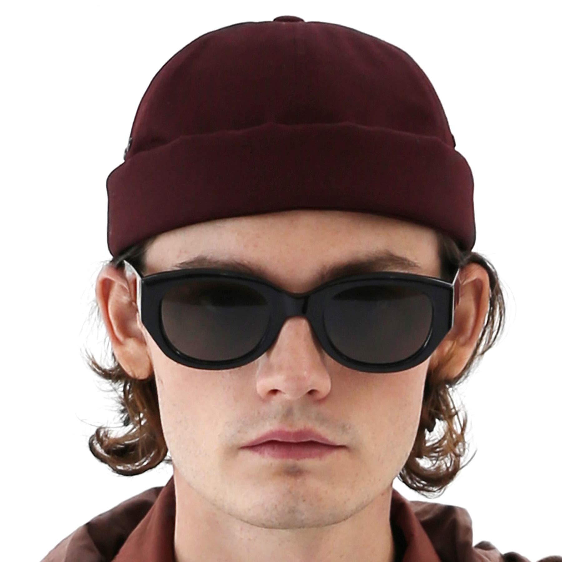 UNDERCONTROLVintage Brimless Sailor Fisherman Leon Hat Miki Skull Docker Leather Strap Beanie Cap for Men & Women Korea