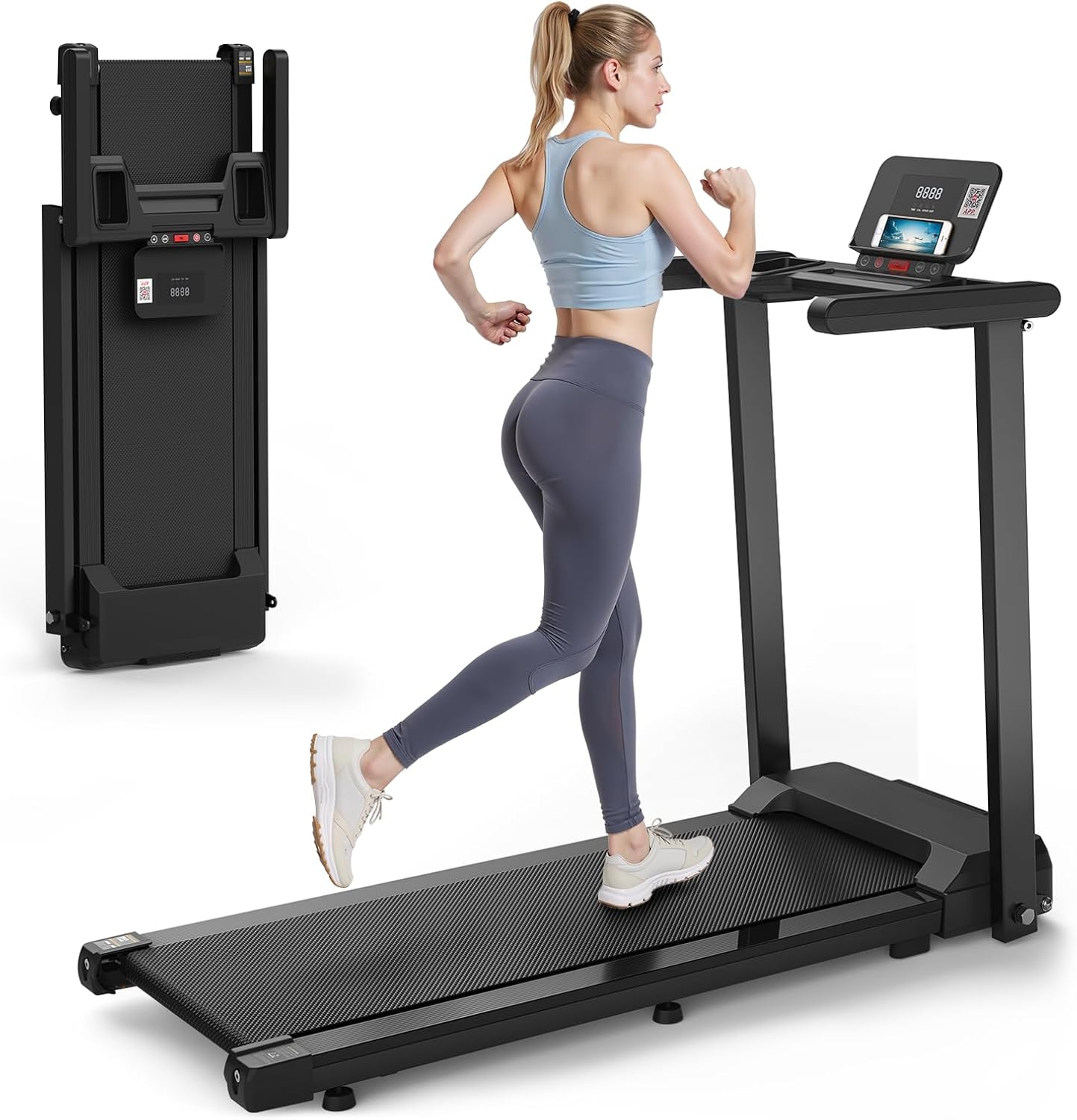 Folding Treadmill with Handles - 3.5HP Ultra-Quiet Electric Treadmill for Home, 400LBS Capacity, 12 Programs, Shock Absorption, Compact Treadmills for Small Spaces, Office, Walking & Running