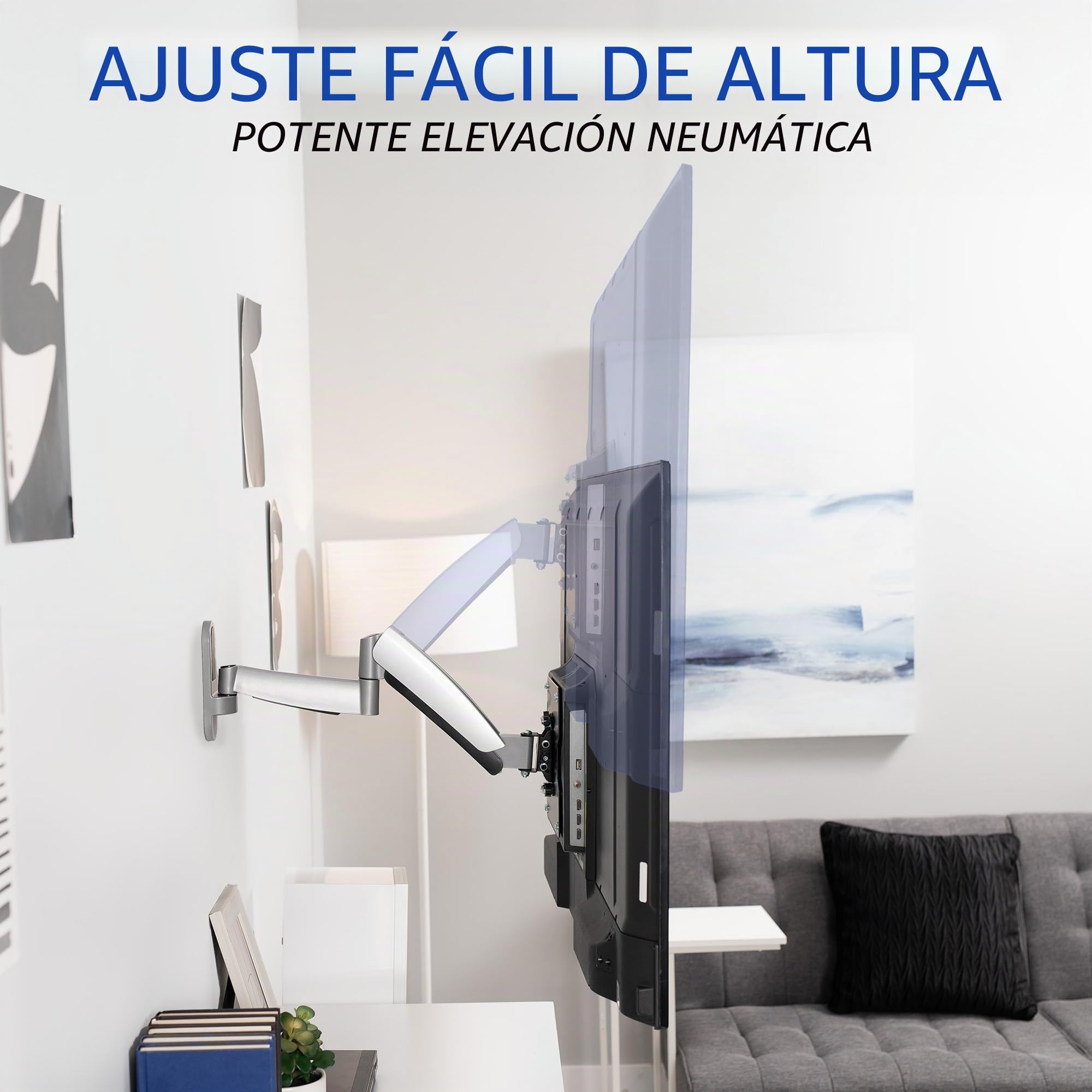 Vivo Soporte de Pared para TV con Pantalla de Plasma LED LCD de 26 a 55 Pulgadas, Altura Ajustable, Resorte neumático Totalmente articulado, Plateado, MOUNT-VW04G
