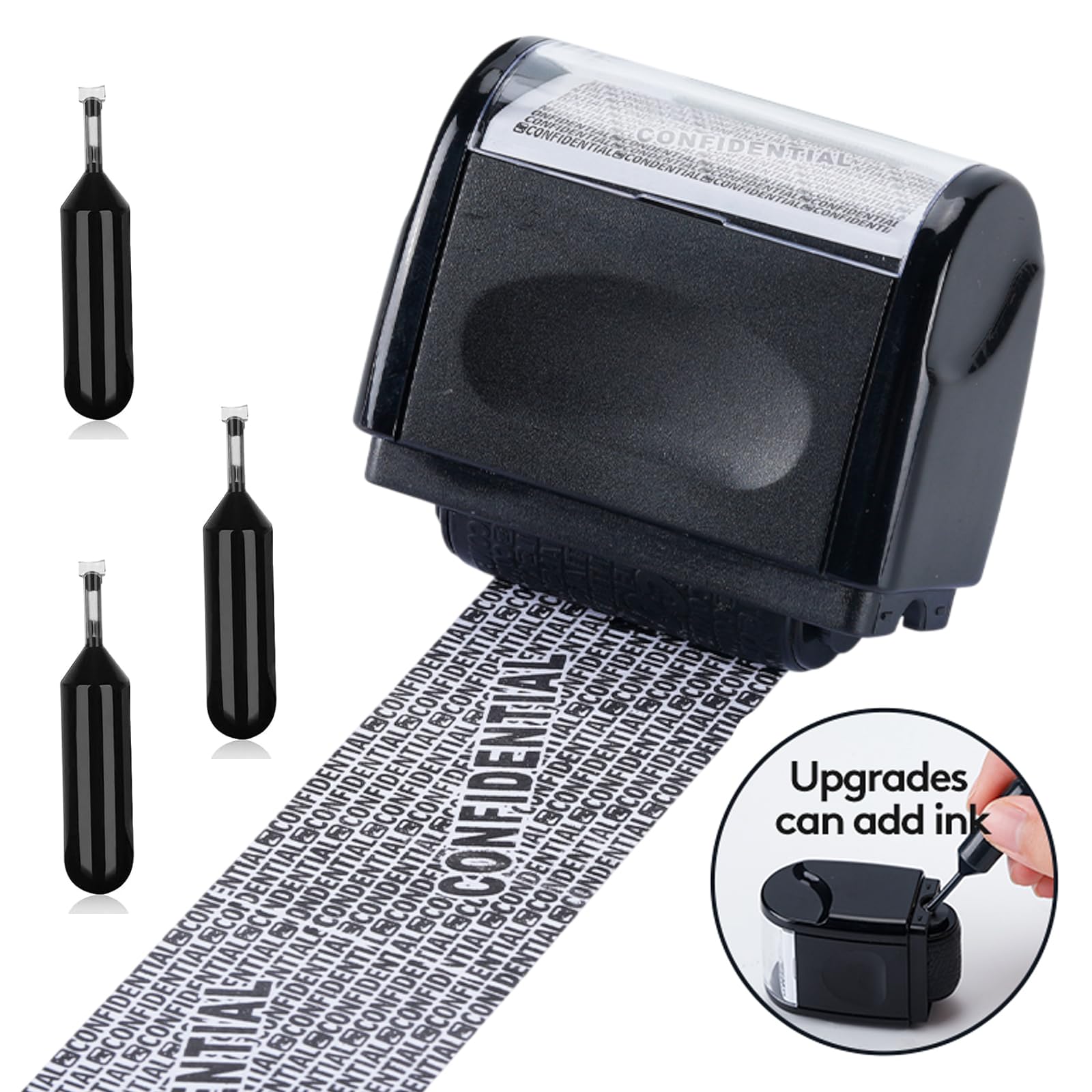 V3ohub Black V30hub - Address Blocker Stamp – Identity Theft Protection For Data Privacy – Wide Confidential Data Defender Roller Stamp – Includes 3 Refill Packs – Easy To Use For Parcels, Documents & Mail (Black)