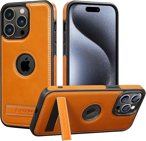 Funda para iPhone 15 Pro Max con soporte  Funda protectora de cuero 15 Pro Max  Compatible con MagSafe y magnética  para hombres y mujeres delgada