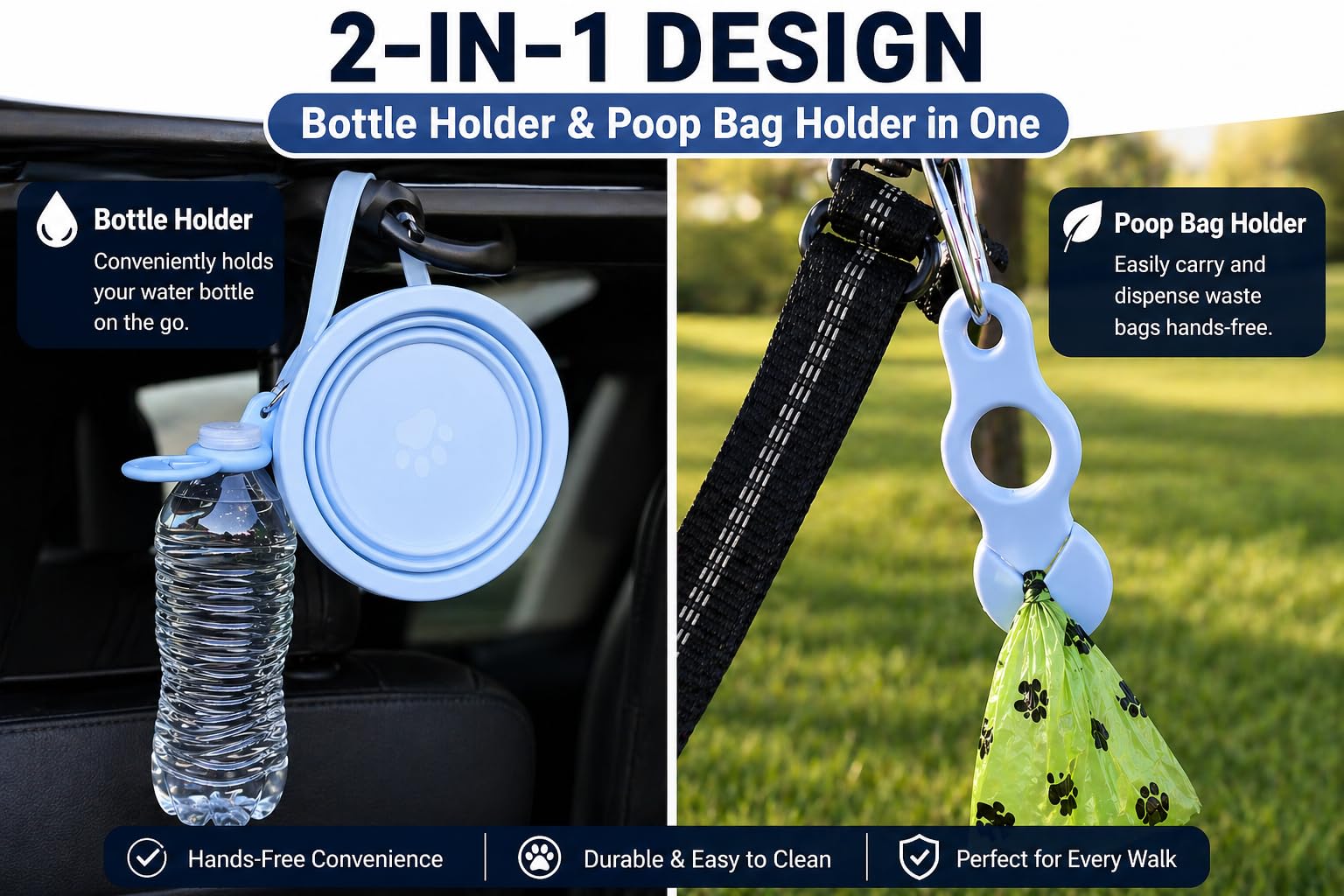 Sajja Ensemble de gamelles 3 en 1 pour animaux de compagnie avec couvercle pliable | Mousqueton et porte-bouteille d'eau | Insert d'alimentation lente | Fond en caoutchouc antidérapant | Sans BPA et