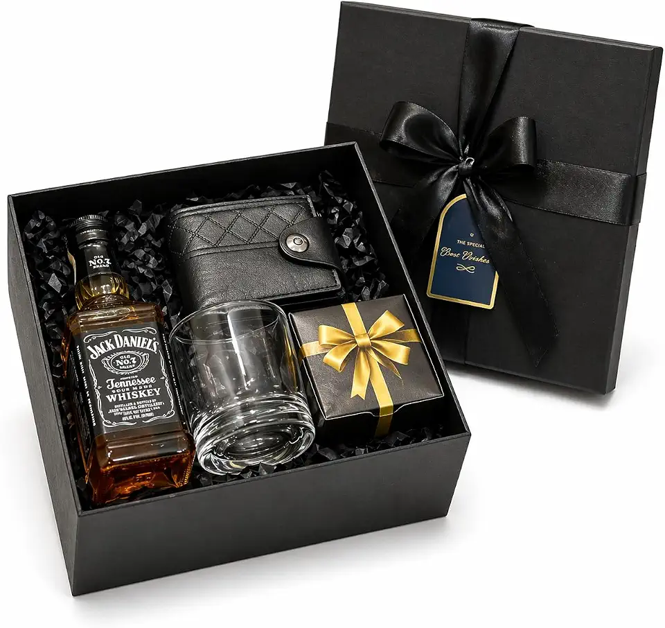 Kit Presente Masculino com Whisky 375ml, Copo, Carteira e Bombons | Presente para Dia dos Pais, Namorado, Natal e Aniversário (Presente - Whisky No7 Tradicional)