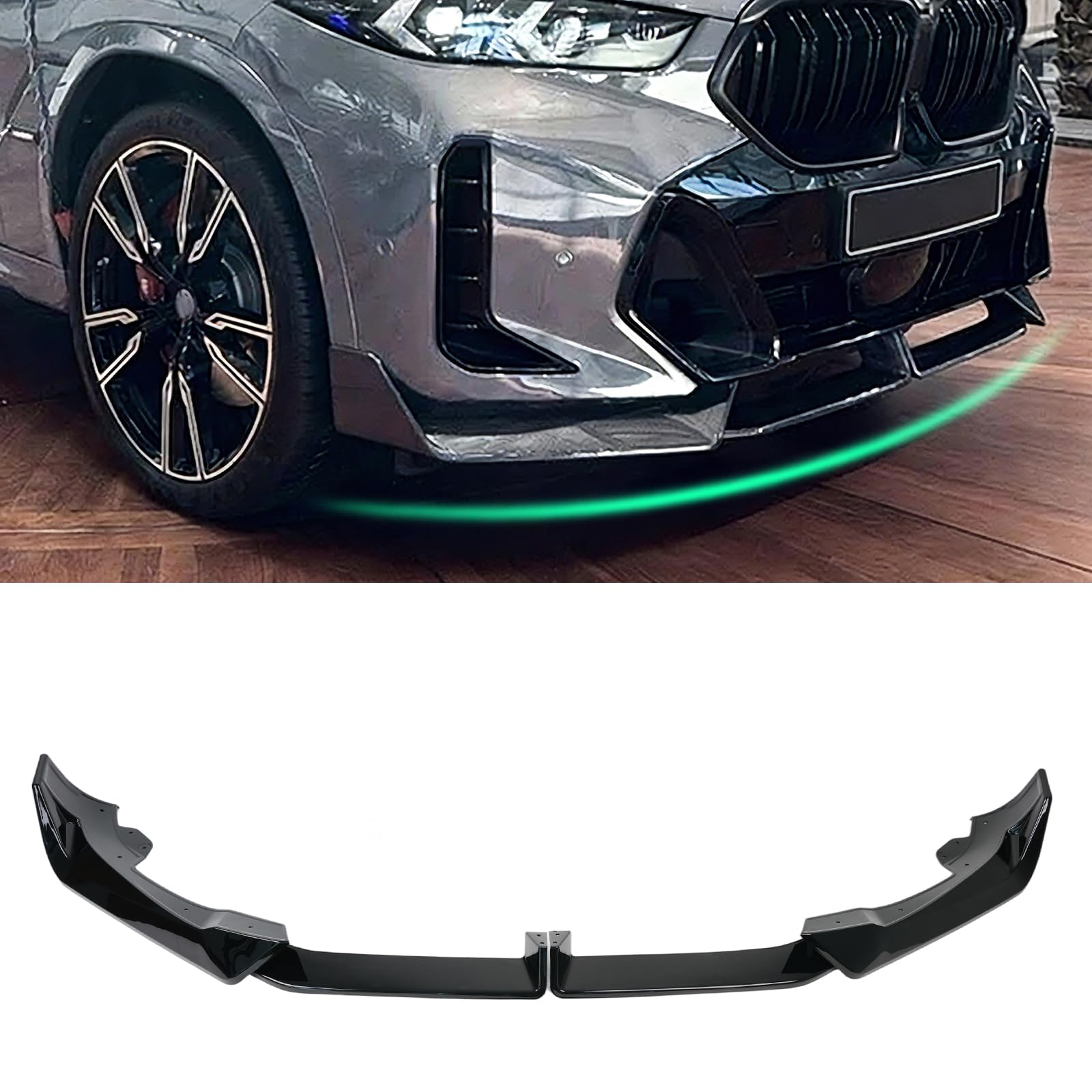 KHK Front Bumper Lip Compatible with BMW X6 G06 2024-2026 with M-Sport Bumper, Glossy Black Car Front Lip Bumper Air Splitter