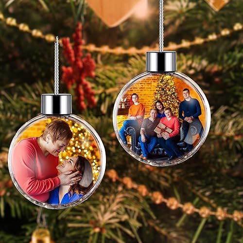 DXDOING Adornos de Navidad personalizados 2024, bola de fotos personalizada, adornos de imagen de doble diapositiva para decoración, regalos de