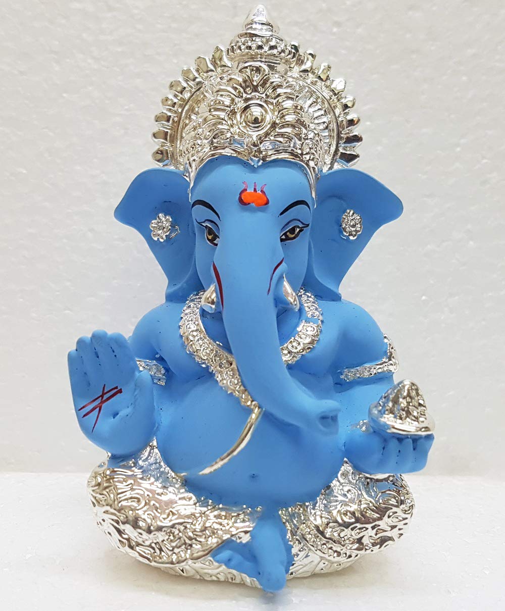 Gold Art India 999 Silver Plated Idol for Car Dashboard/Home/Office Shelves/Diwali/Gifting /3.5 inches (Silver) (Silver Sky Blue)