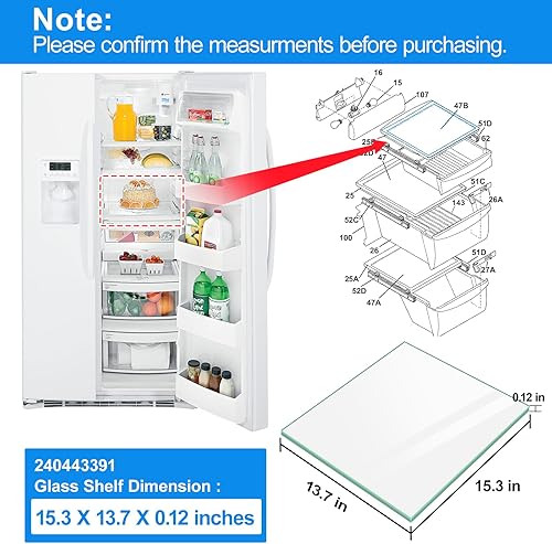 Miniatura 3 de Actualizado 240443391 Reemplazo de estante de vidrio para refrigerador Frigidaire Electrolux Kenmore Cubierta de cajón de delicatessen Inserto de