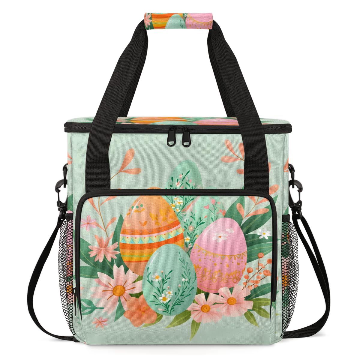 Easter Egg Coffee Maker Carrying Bag, Easter Garland Travel Storage Bag Compatible with K-Mini or K-Mini Plus, Single Serve Coffee Brewer Carrying Case with Multiple Pockets & Shoulder Strap