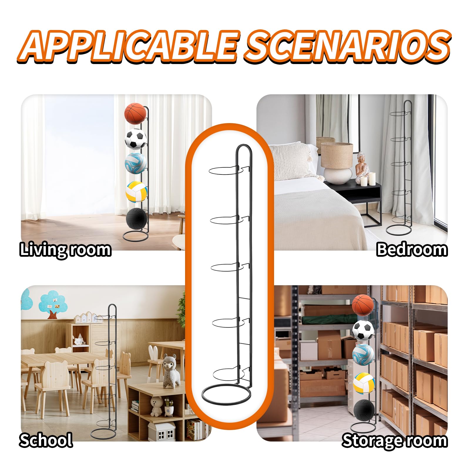 Soporte para Bolas, Soporte Balon Futbol Vertical de 5 Niveles de Metal de Almacenamiento para Bolas de Baloncesto, Estante de Bolas de Interior para Pelotas de Voleibol Deportivas