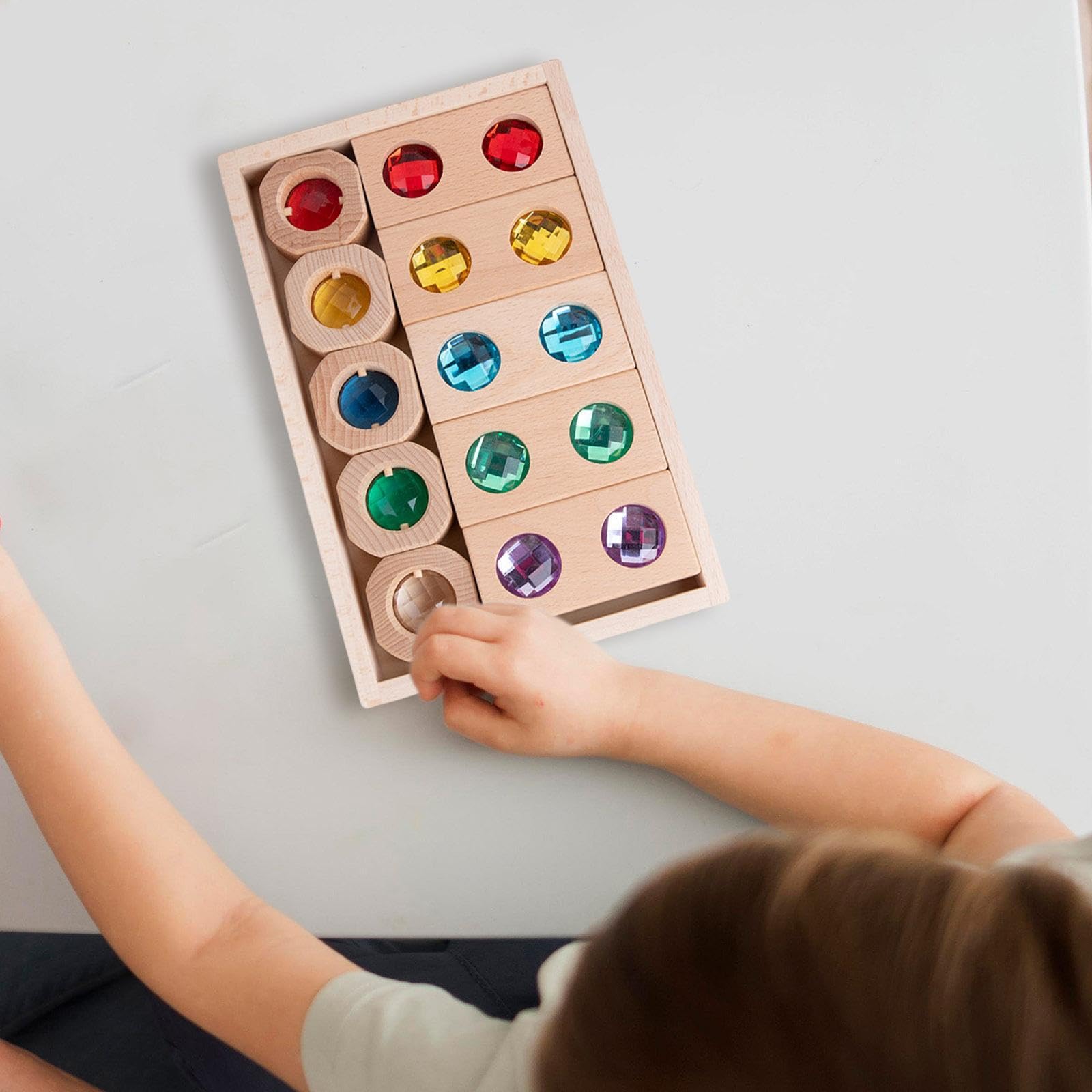 Qianly Set di Blocchi da Costruzione in Legno per Bambini, Gioco di Impilamento, Giocattolo Educativo, Set di Blocchi da Costruzione Arcobaleno per Il Comple, Stile a