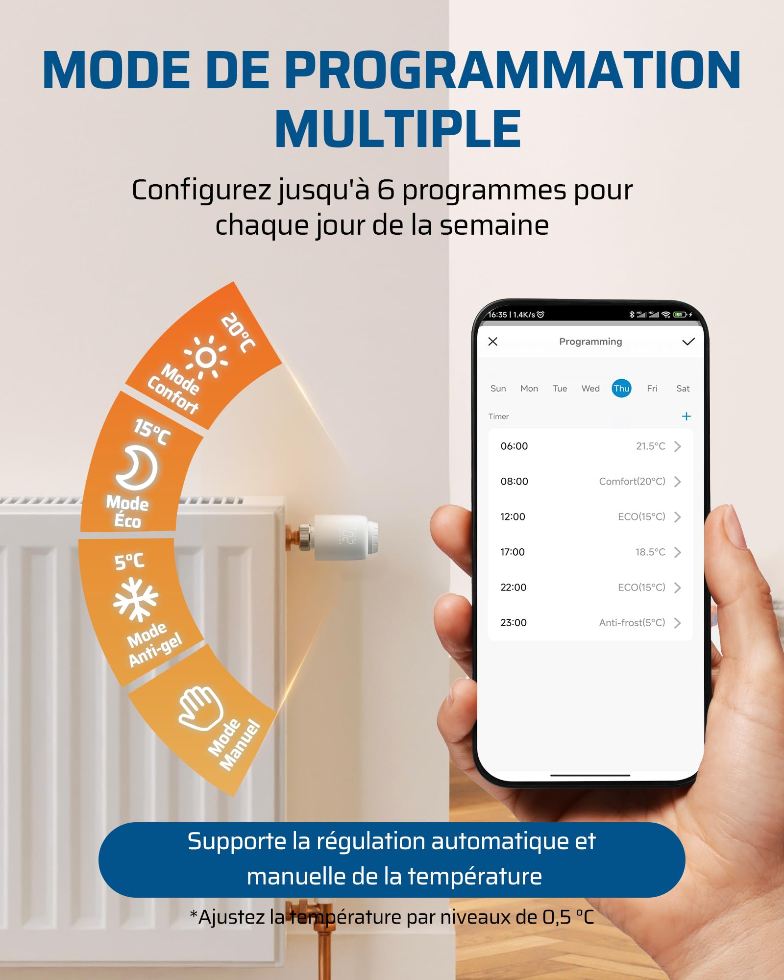 DEWENWILS Thermostat Radiateur Intelligent WiFi, Aucun Passerelle Requise | Thermostat Radiateur Programmable, Contrôle App, Compatible Alexa & Google Assistant, Économie d'Énergie