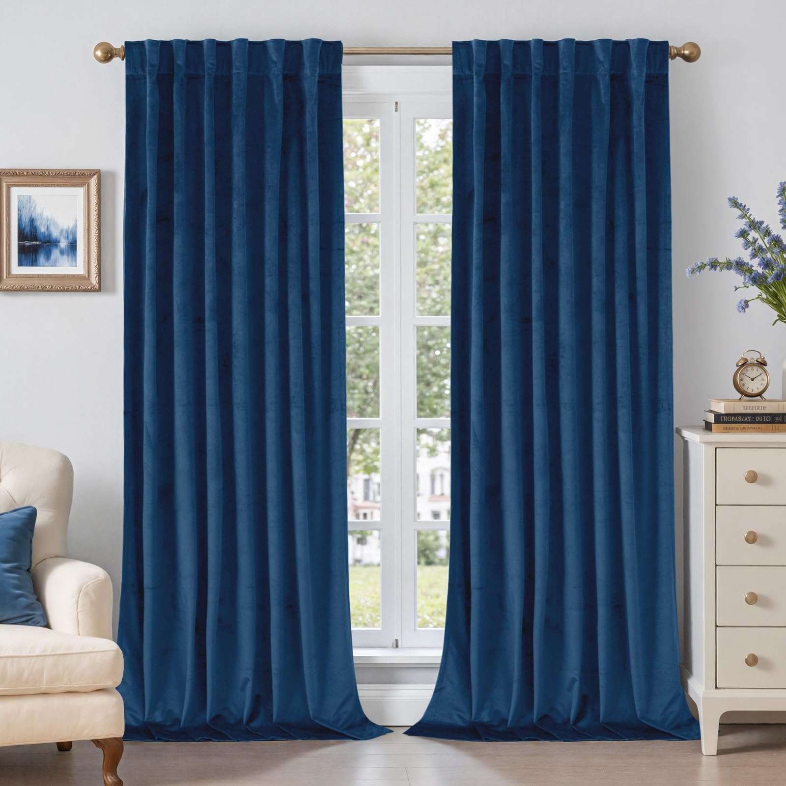 Photo 1 of BGment Blue Velvet Curtains 96 Inches for Living Room, Thermal Insulated Blackout Curtains Room Darkening Drapes with Back Tab and Rod Pocket for Bedroom, Set of 2 Panels, 52 x 96 Inch